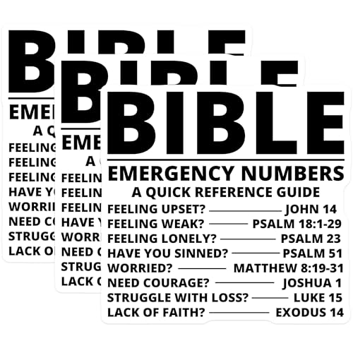 (3 Pack) Bible Verse Decals - Emergency Numbers Guide - Religious Decals - 3 Inches On Longest Side - Easy Peel & Apply - Made in USA - 3MCS2650
