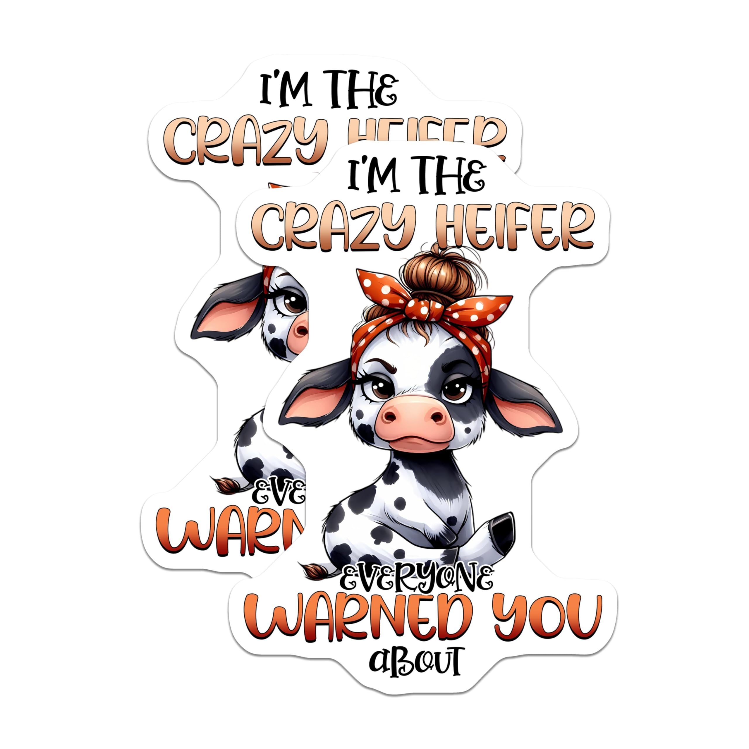 (2 Pack) Crazy Heifer Stickers - Funny Cow Decal - Farm Animal Sticker for Laptops and Water Bottles - 5" On Longest Side - Sticks to Smooth Flat Surfaces - Made in USA - BMCS3780