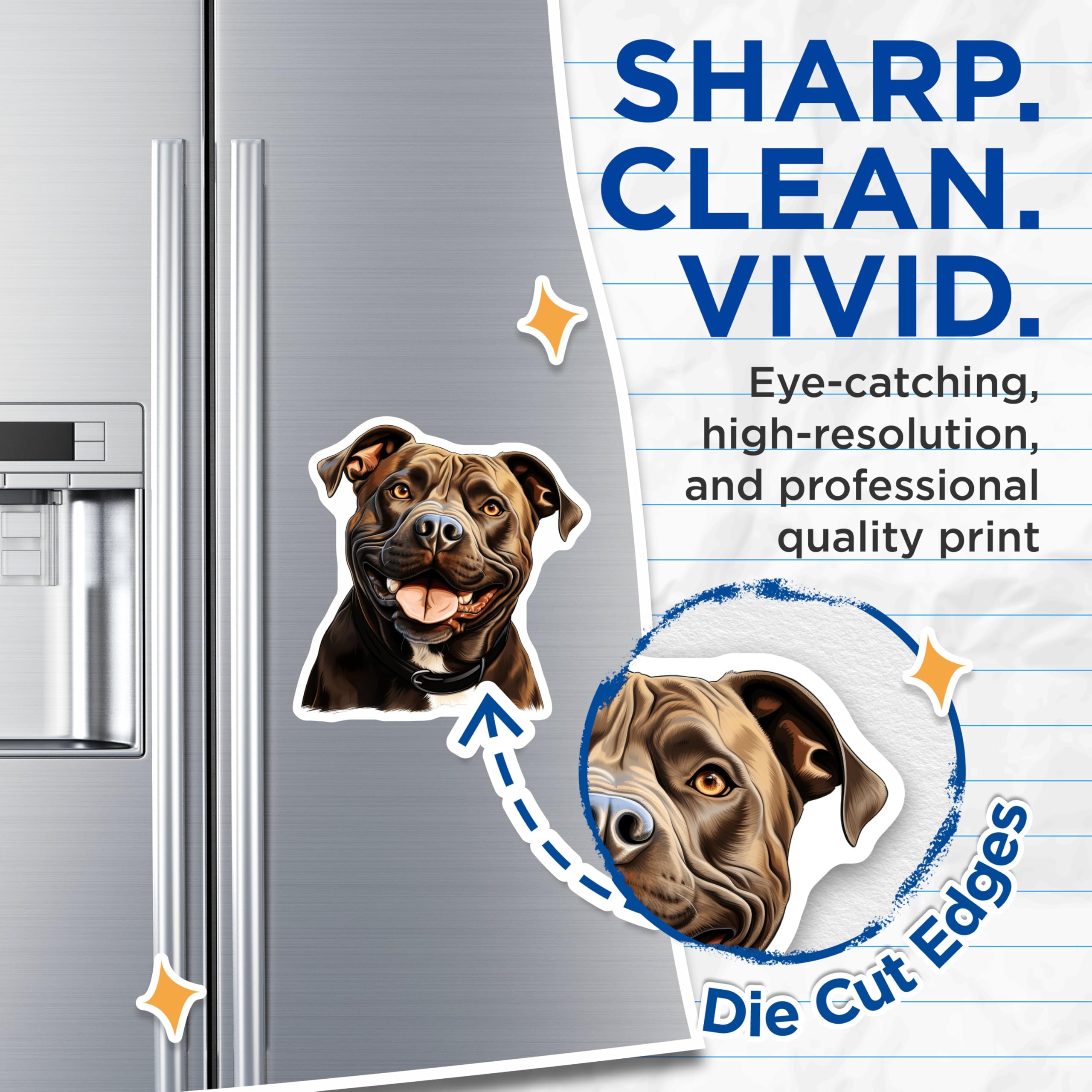 (2 Pack) Pitbull Magnets - Happy Dog Art - Smiling Pitbull Face - Pet Lover Refrigerator Decor - 5 Inches On Longest Side - Thick Durable Magnet - Made in USA - MAG23557