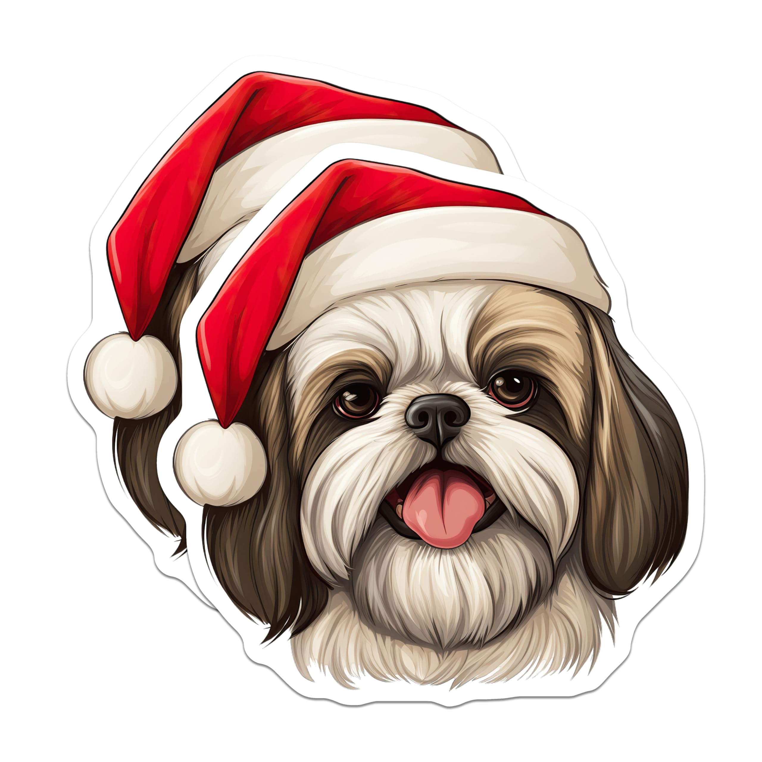 (2 Pack) Shih Tzu Magnets - Santa Hat Dog Magnet - Christmas Refrigerator Decor - Holiday Pet Lover Magnets - 5 Inches On Longest Side - Thick Durable Magnet - Made in USA - MAG28133