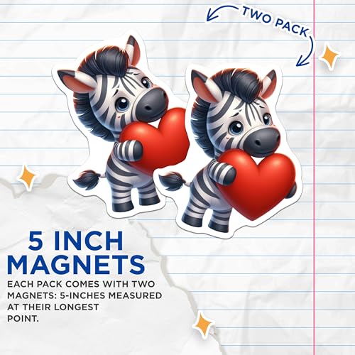 (2 Pack) Cute Zebra Heart Magnets - Adorable Animal - Kids Room - White and Black Striped Magnet - 5" On Longest Side - for Cars, Fridges, Toolboxes - Made in USA - MAG3642
