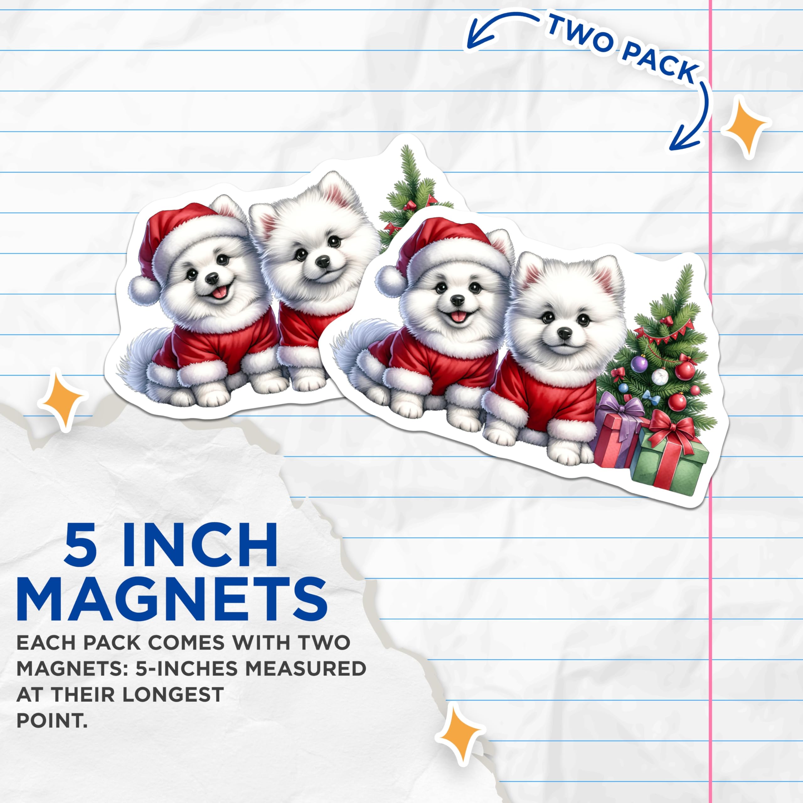 (2 Pack) Cute Santa Dog Magnets - Christmas Puppy Decor - Holiday Animal Lovers - 5 Inches On Longest Side - Thick Durable Magnet - Made in USA - MAG28472