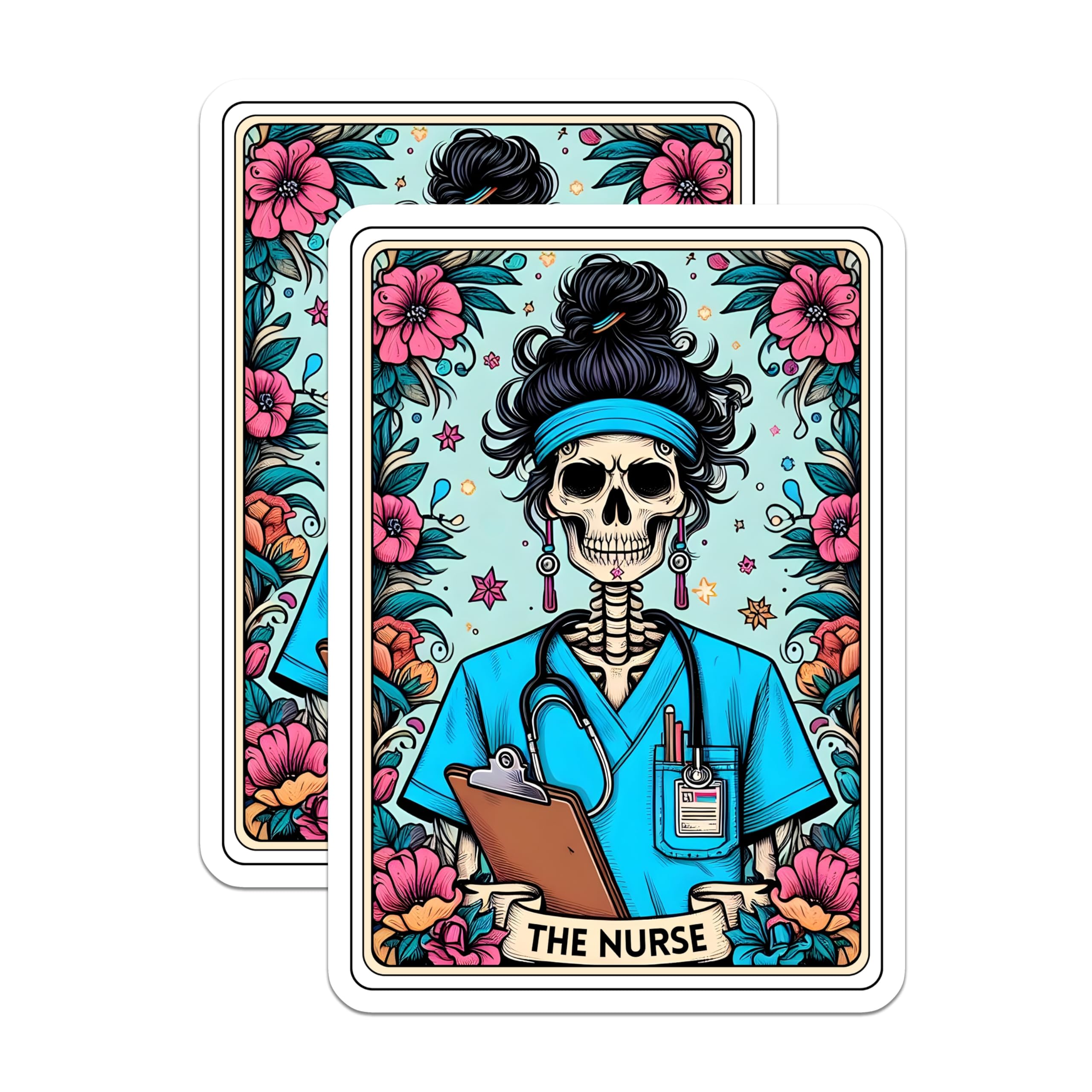 (2 Pack) Nurse Skeleton Magnets - Dia de Los Muertos Nurse - Healthcare Worker Appreciation - 5 Inches On Longest Side - Thick Durable Magnet - Made in USA - MAG28435