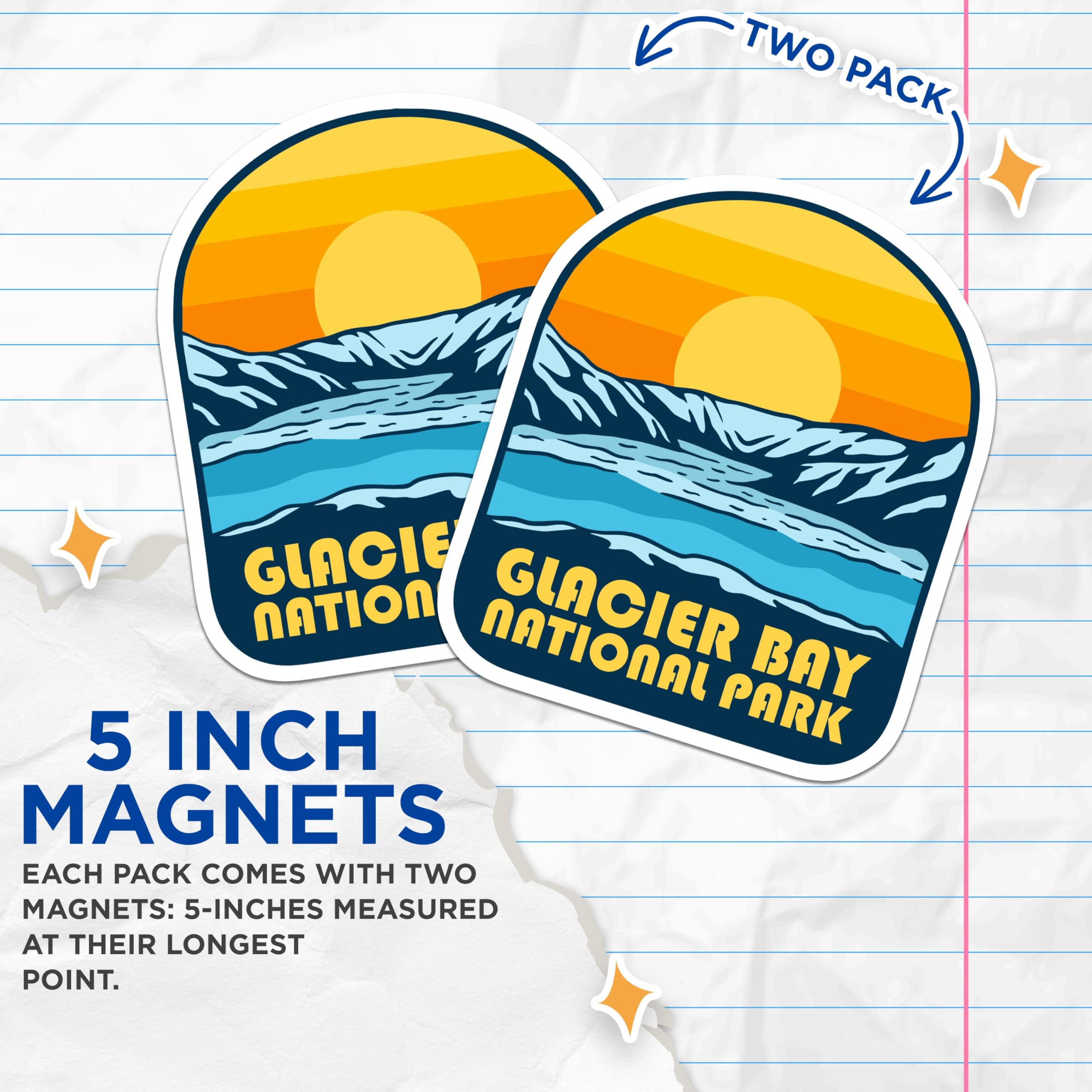 (2 Pack) Glacier Bay National Park Magnets - Alaska Travel Souvenir - Refrigerator Magnet - 5" On Longest Side - Premium Magnet - for Cars, Refrigerators, Toolboxes, Lockers - Made in USA - MAG18349