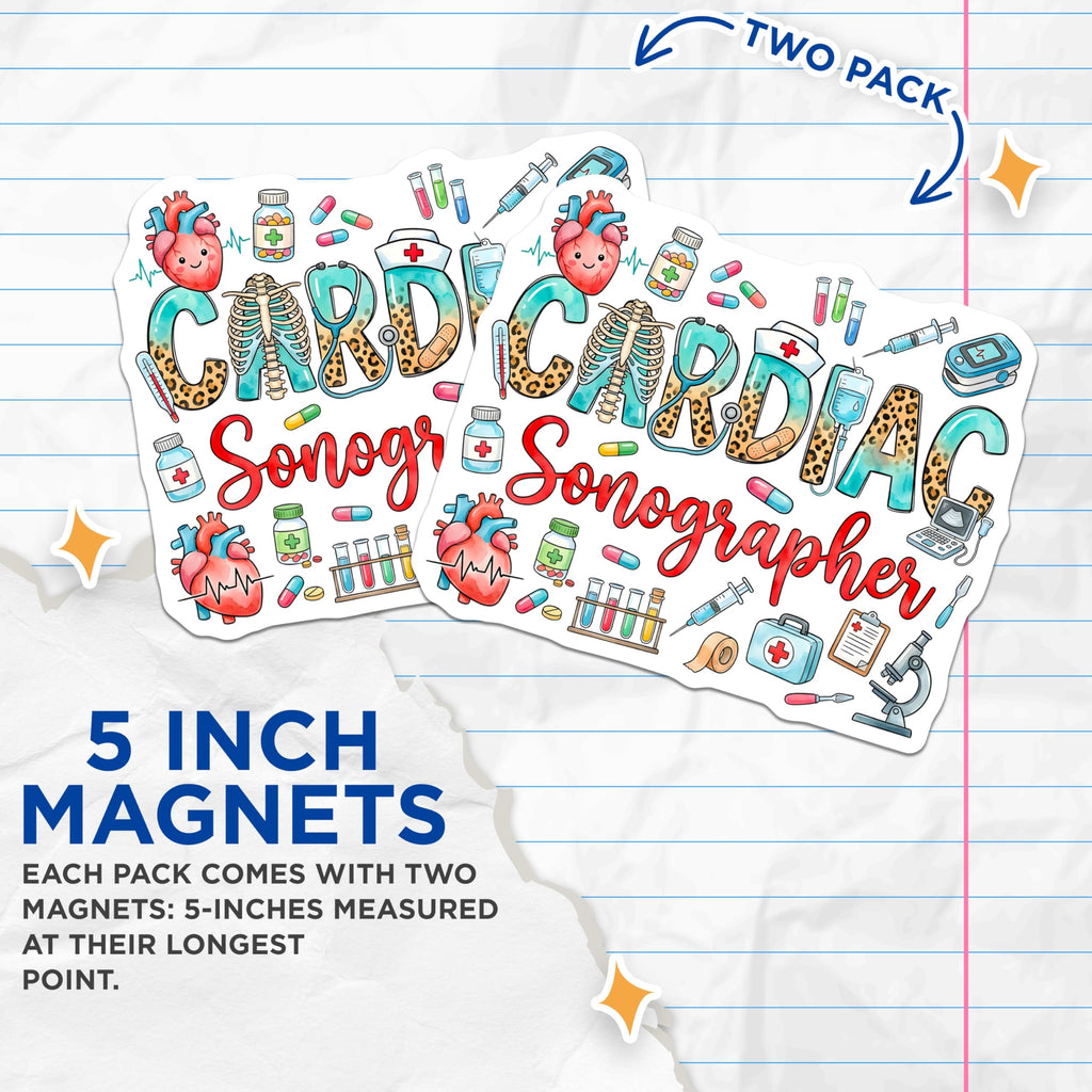 (2 Pack) Cardiac Sonographer Magnets - Ultrasound Tech Decor - Medical Professional Appreciation Healthcare Worker - 5 Inches On Longest Side - Thick Durable Magnet - Made in USA - MAG29167