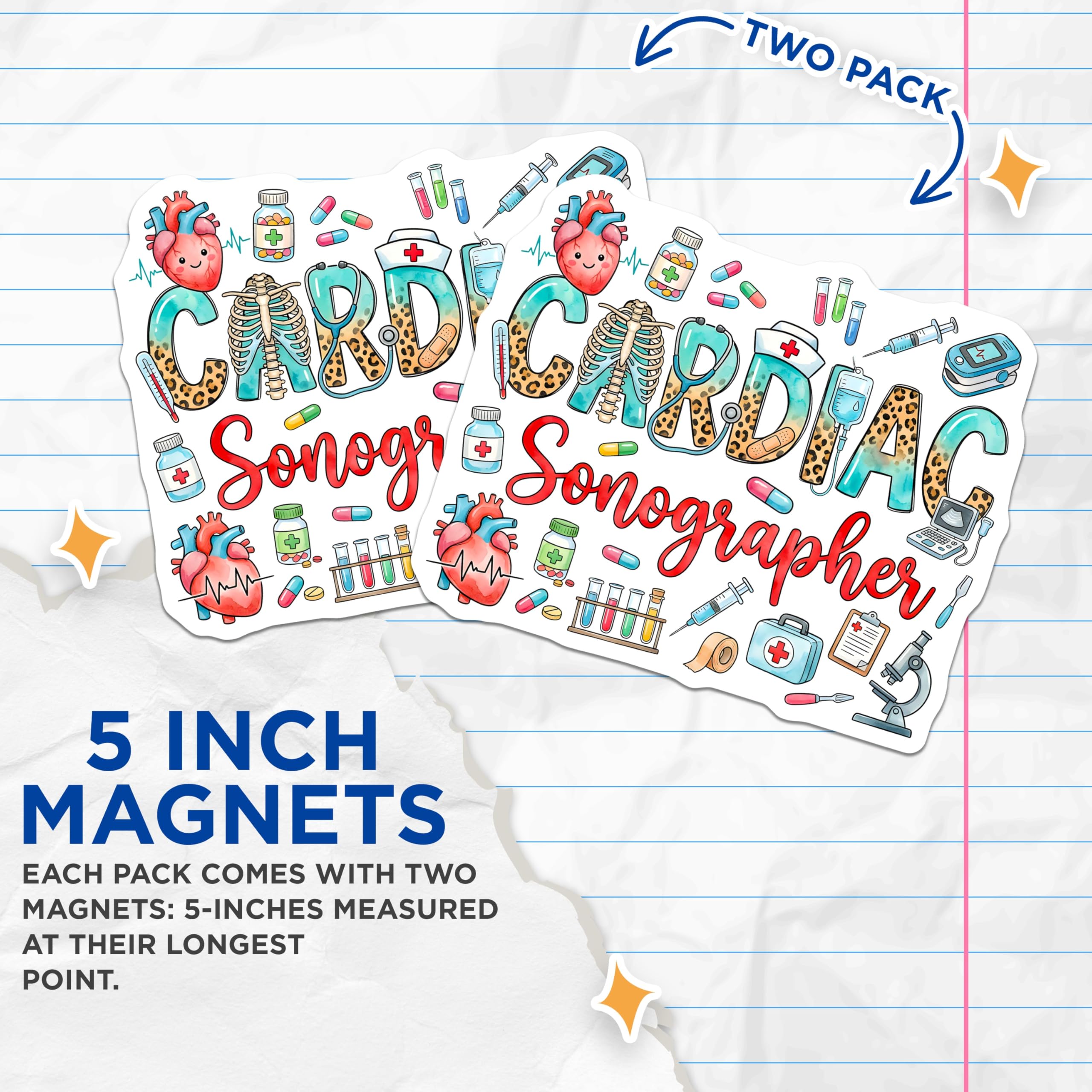 (2 Pack) Cardiac Sonographer Magnets - Ultrasound Tech Decor - Medical Professional Appreciation Healthcare Worker - 5 Inches On Longest Side - Thick Durable Magnet - Made in USA - MAG29167
