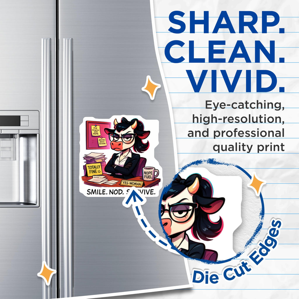 (2 Pack) Grumpy Cow Magnets - Office Humor Desk Decor - Corporate Survival Funny Magnet - Sarcastic Employee Life - 5 Inches On Longest Side - Thick Durable Magnet - Made in USA - MAG20485