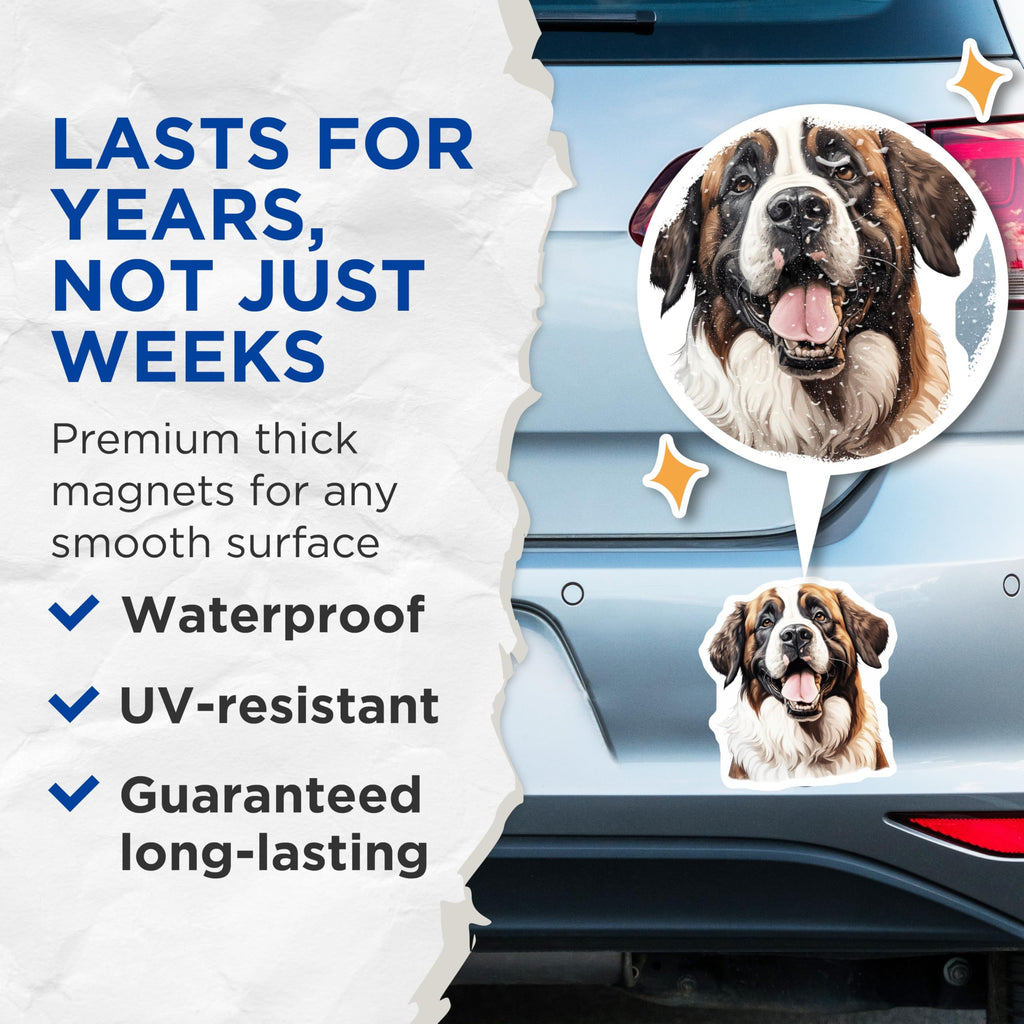 (2 Pack) Saint Bernard Magnets - Dog Lover Kitchen Decor - Pet Parent Refrigerator Art - Gentle Giant Breed - 5 Inches On Longest Side - Thick Durable Magnet - Made in USA - MAG30158