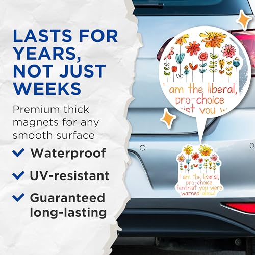 (2 Pack) Liberal Pro-Choice Feminist Magnets Magnets - Fun Refrigerator Decor - Inspirational Flower Art - 5" On Longest Side - Made in USA - Sticks to Refrigerators & Metal Surfaces - MAG8340