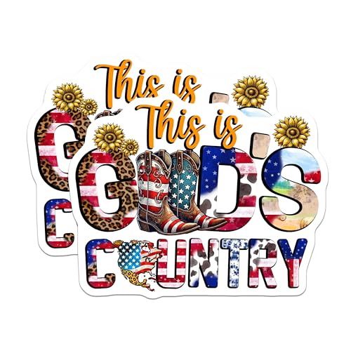 (2 Pack) This is Gods Country Stickers - Patriotic Western Boots - Sunflower Cow Print - 5" On Longest Side - Sticks to Smooth Flat Surfaces - Made in USA - BMCS7878