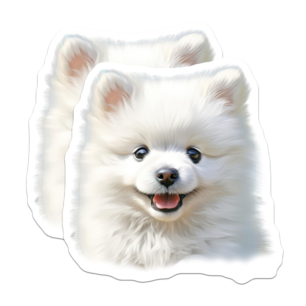 (2 Pack) White Fluffy Dog Magnets - Cute Puppy Refrigerator Decor - Pomeranian Pet Lover Locker Accessory - 5 Inches On Longest Side - Thick Durable Magnet - Made in USA - MAG30659