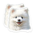 (2 Pack) White Fluffy Dog Magnets - Cute Puppy Refrigerator Decor - Pomeranian Pet Lover Locker Accessory - 5 Inches On Longest Side - Thick Durable Magnet - Made in USA - MAG30659