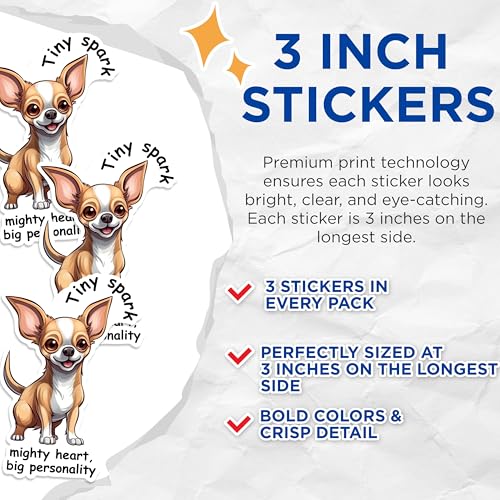 (3 Pack) Chihuahua Decals - Laptop Decals - Cute Dog Stickers - 3 Inches On Longest Side - Easy Peel & Apply - Made in USA - 3MCS1257