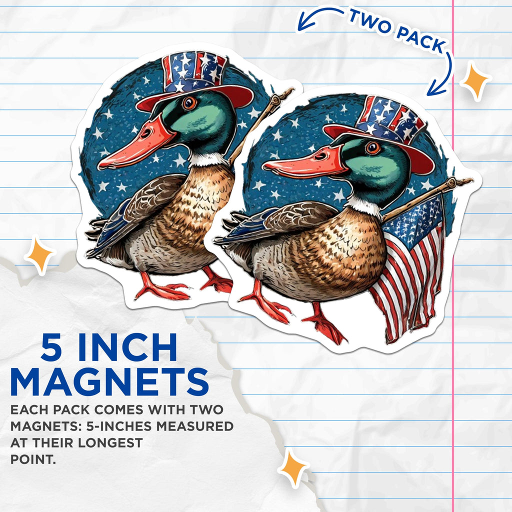 (2 Pack) Patriotic Duck Magnets - American Flag Decor - Fourth of July Celebration - USA Pride Decor - Uncle Sam Duck - 5 Inches On Longest Side - Thick Durable Magnet - Made in USA - MAG21780