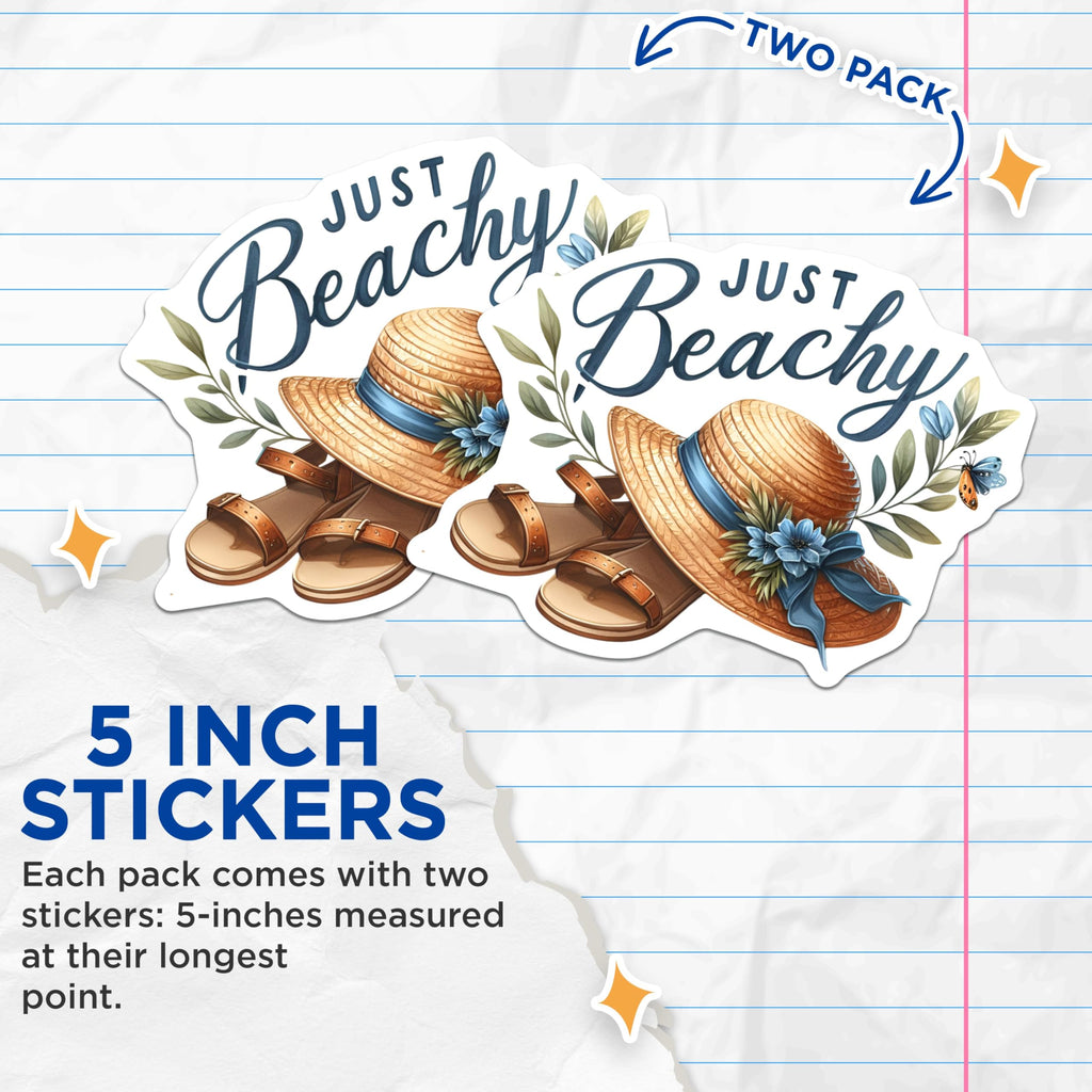 (2 Pack) Just Beachy Stickers - Beach Theme Decal - 5" On Longest Side - Sticks to Smooth Flat Surfaces - Made in USA - BMCS9303 - BMCS9303