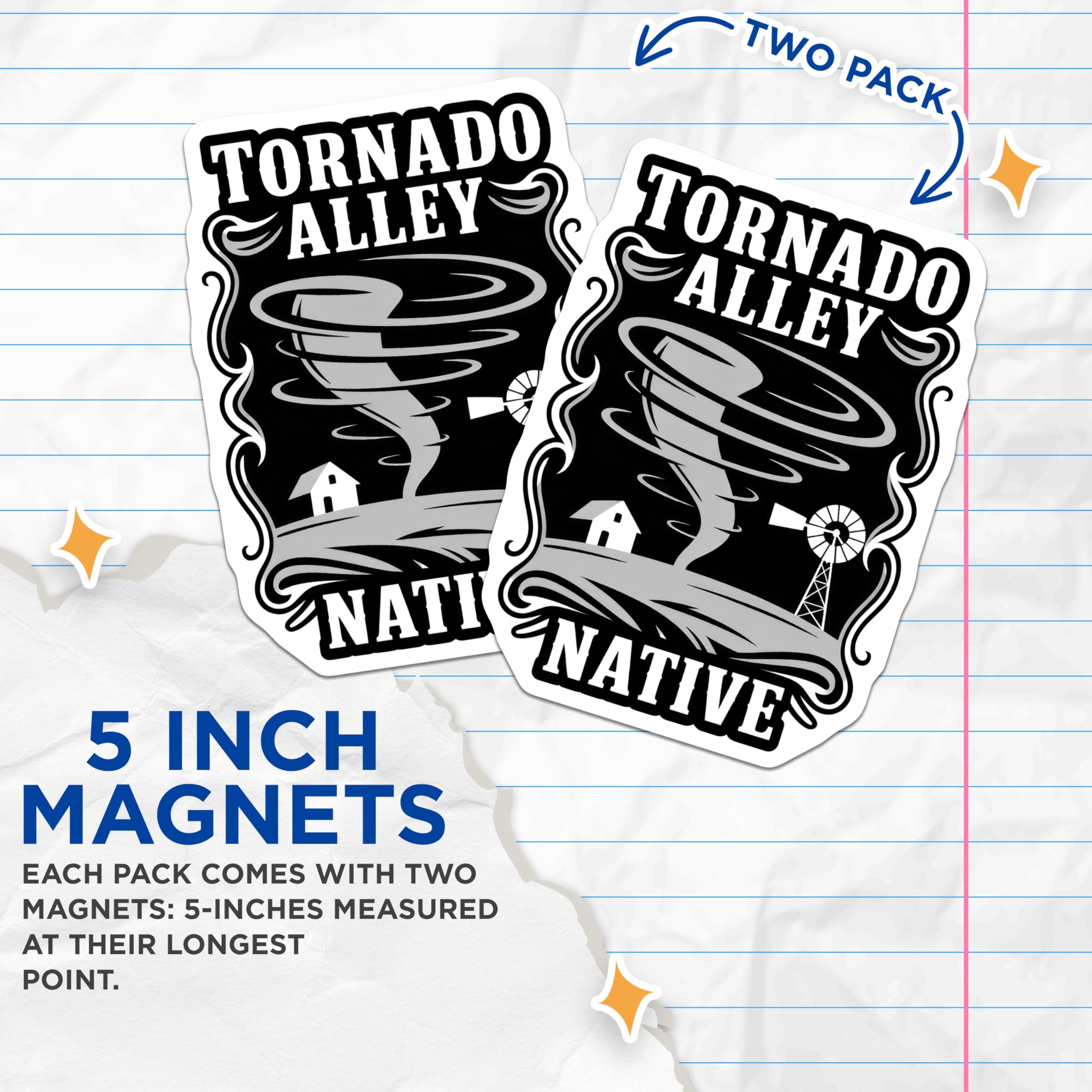 (2 Pack) Tornado Alley Magnets - Native Pride Decor - Weather Enthusiast Gift - 5" On Longest Side - Premium Magnet - for Cars, Refrigerators, Toolboxes, Lockers - Made in USA - MAG18896