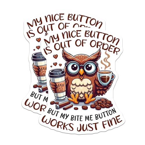 (2 Pack) Funny Owl Stickers - Humor Coffee Stickers - Sarcastic Animal Stickers - 5" On Longest Side - Sticks to Smooth Flat Surfaces - Made in USA - BMCS5950