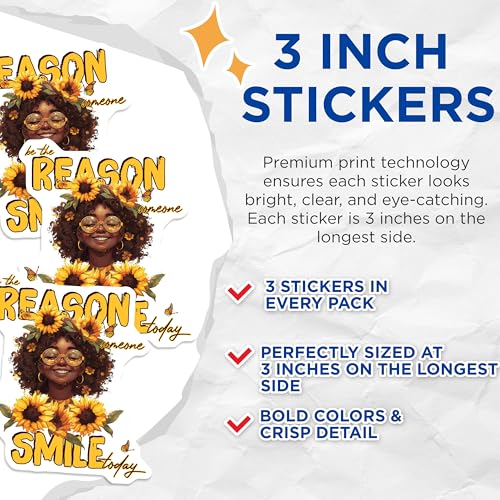 (3 Pack) Smile Decals - Sunflower Laptop Decal - Inspirational Decals - 3 Inches On Longest Side - Easy Peel & Apply - Made in USA - 3MCS7797