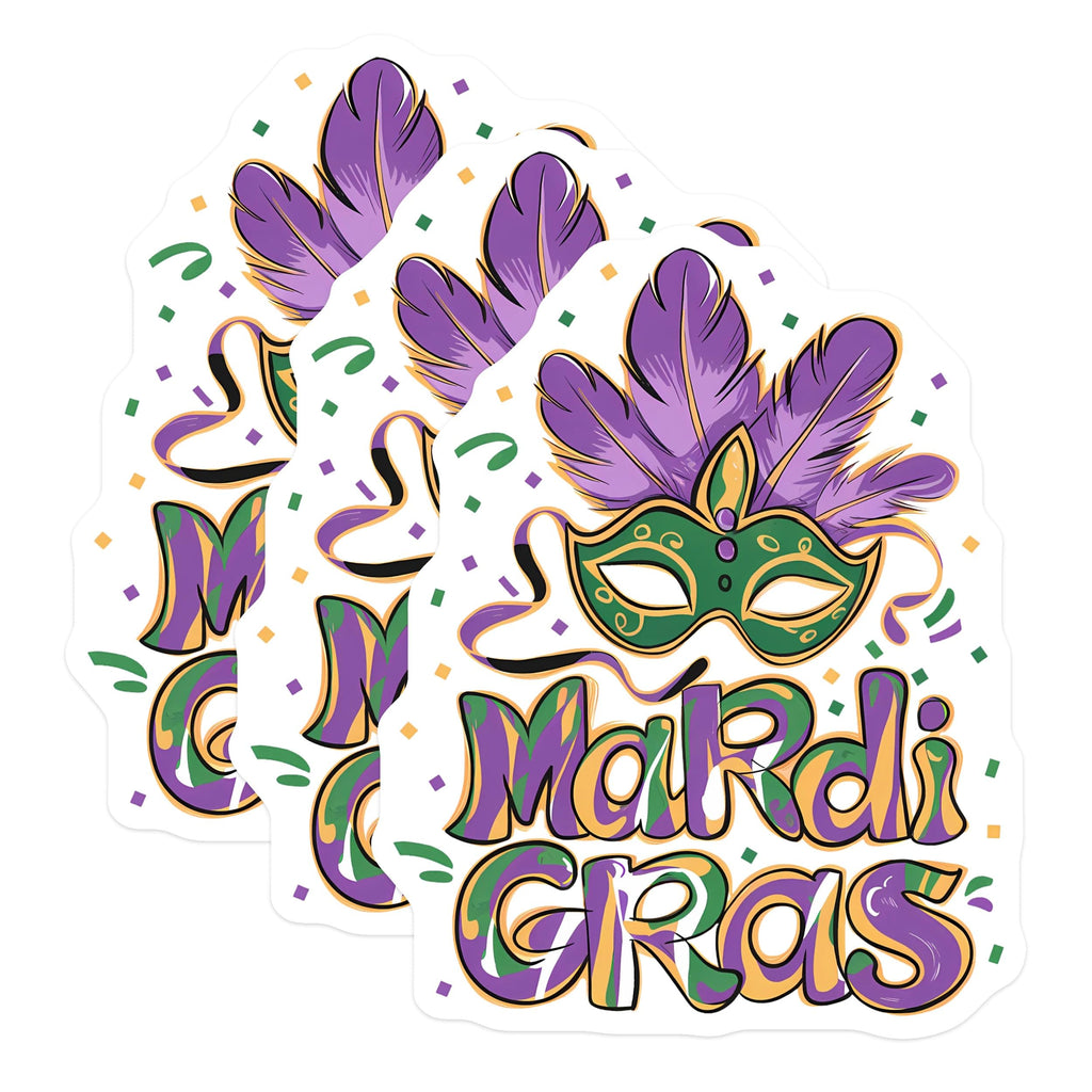 (3 Pack) Mardi Gras Decals - Masquerade Mask - Laptop Decal - Celebration Stickers - 3 Inches On Longest Side - Easy Peel & Apply - Made in USA - 3MCS2910