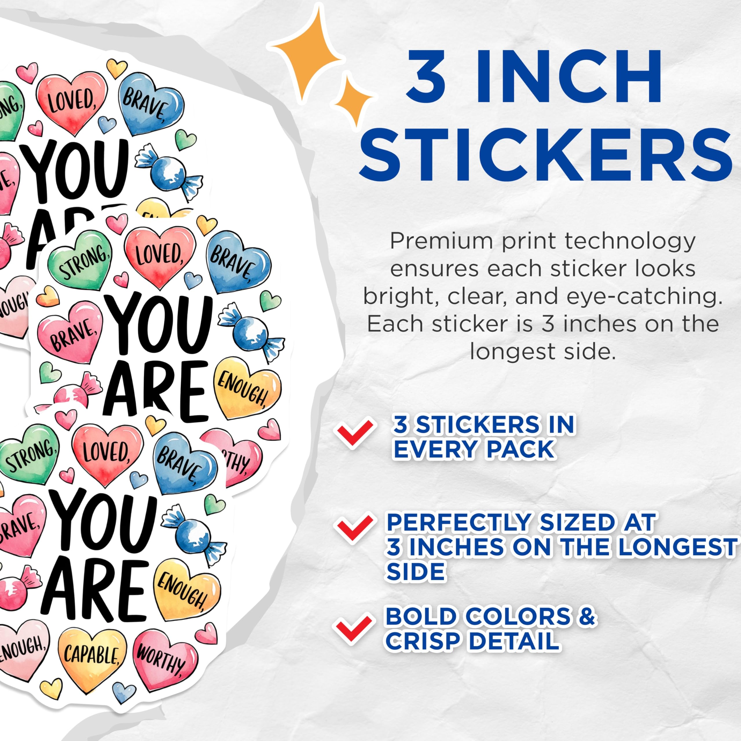 (3 Pack) You are Enough Decals - Inspirational Stickers - Heart Shaped Laptop Decals - 3 Inches On Longest Side - Easy Peel & Apply - Made in USA - 3MCS2338