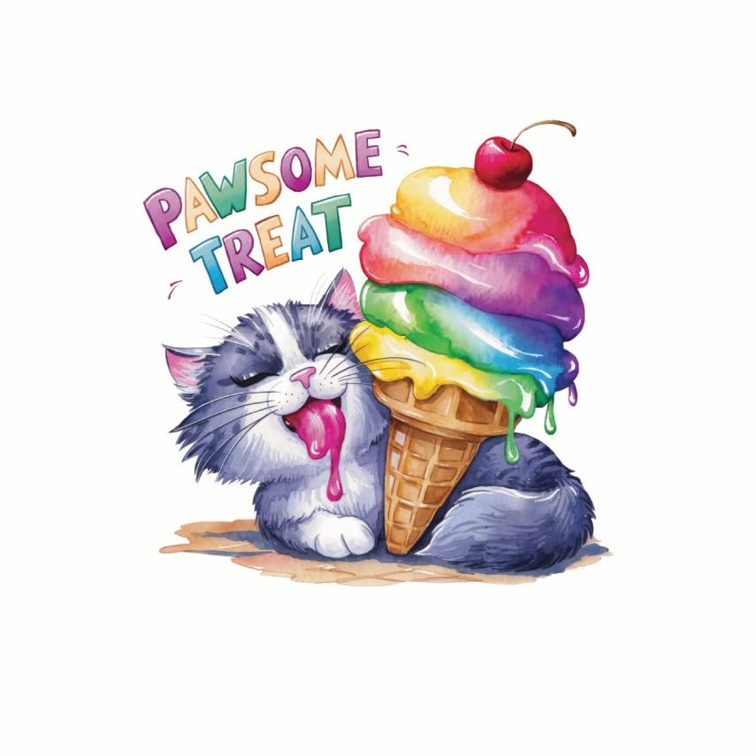 (3 Pack) Cat Ice Cream Decals - Pawsome Treat Sticker - Laptop Decals - 3 Inches On Longest Side - Easy Peel & Apply - Made in USA - 3MCS7813