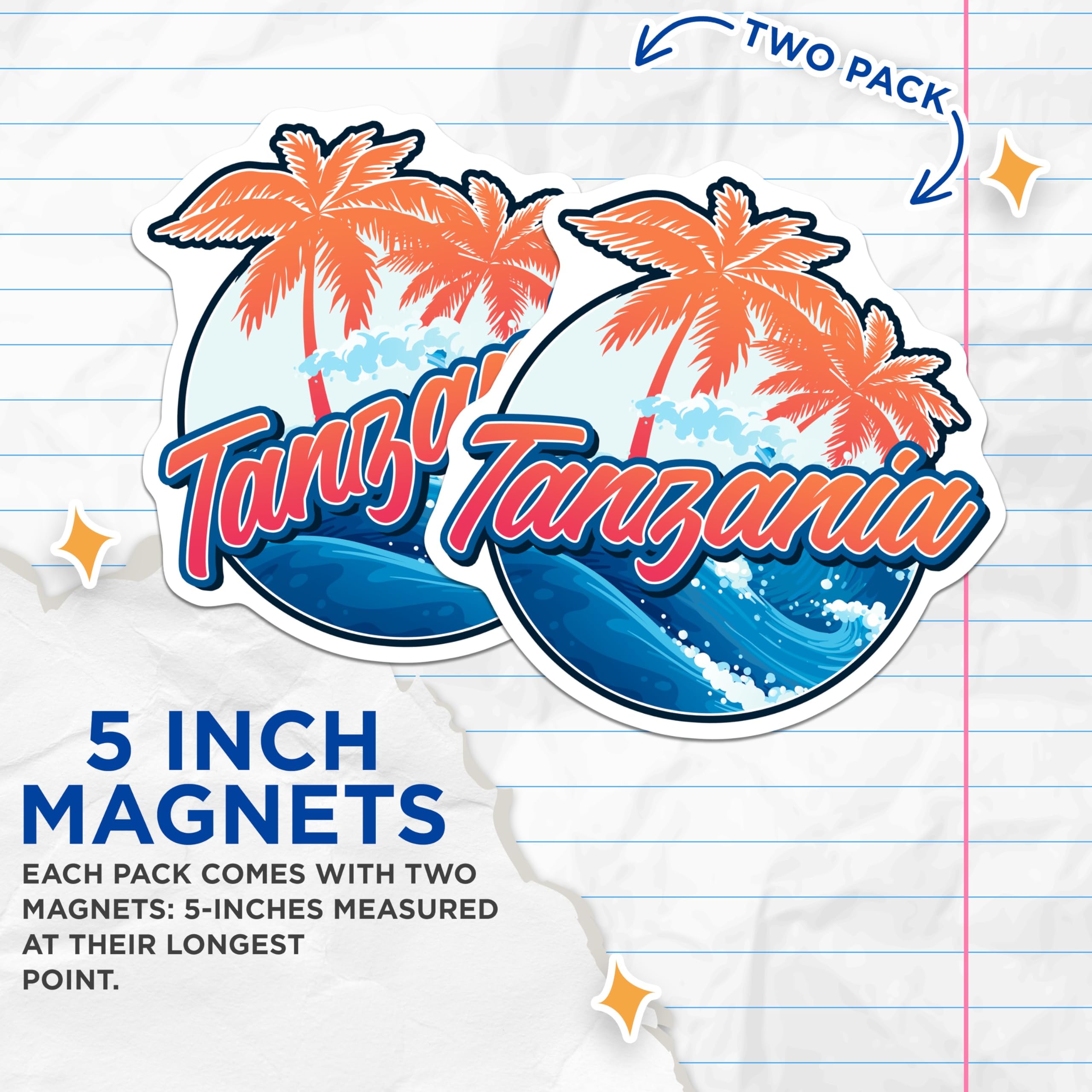 (2 Pack) Tanzania Magnets - Tropical Decor - Travel Magnets - 5" On Longest Side - Premium Magnet - for Cars, Refrigerators, Toolboxes, Lockers - Made in USA - MAG17320