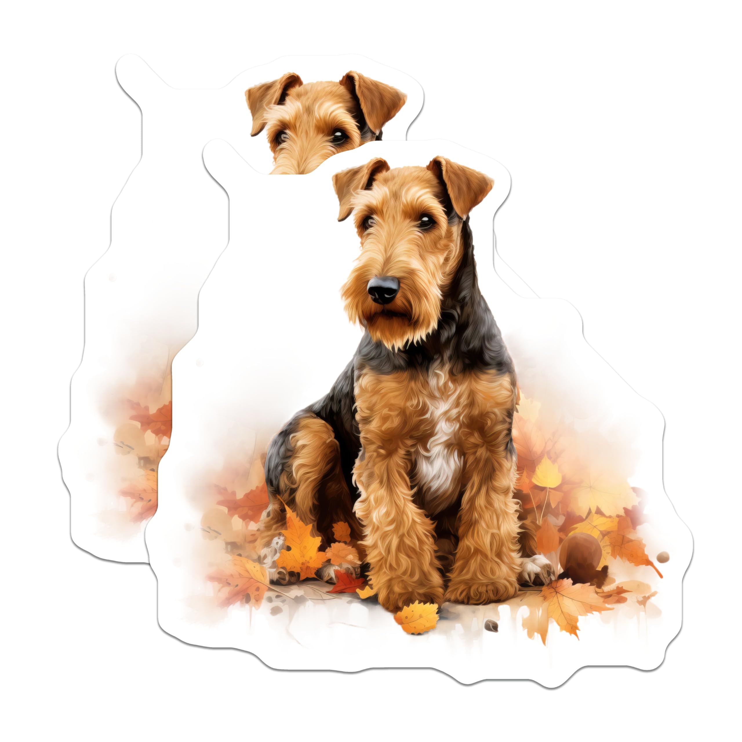 (2 Pack) Airedale Terrier Magnets - Autumn Dog Art Decor - Pet Lover Refrigerator Magnets for Dog Moms - 5 Inches On Longest Side - Thick Durable Magnet - Made in USA - MAG29810