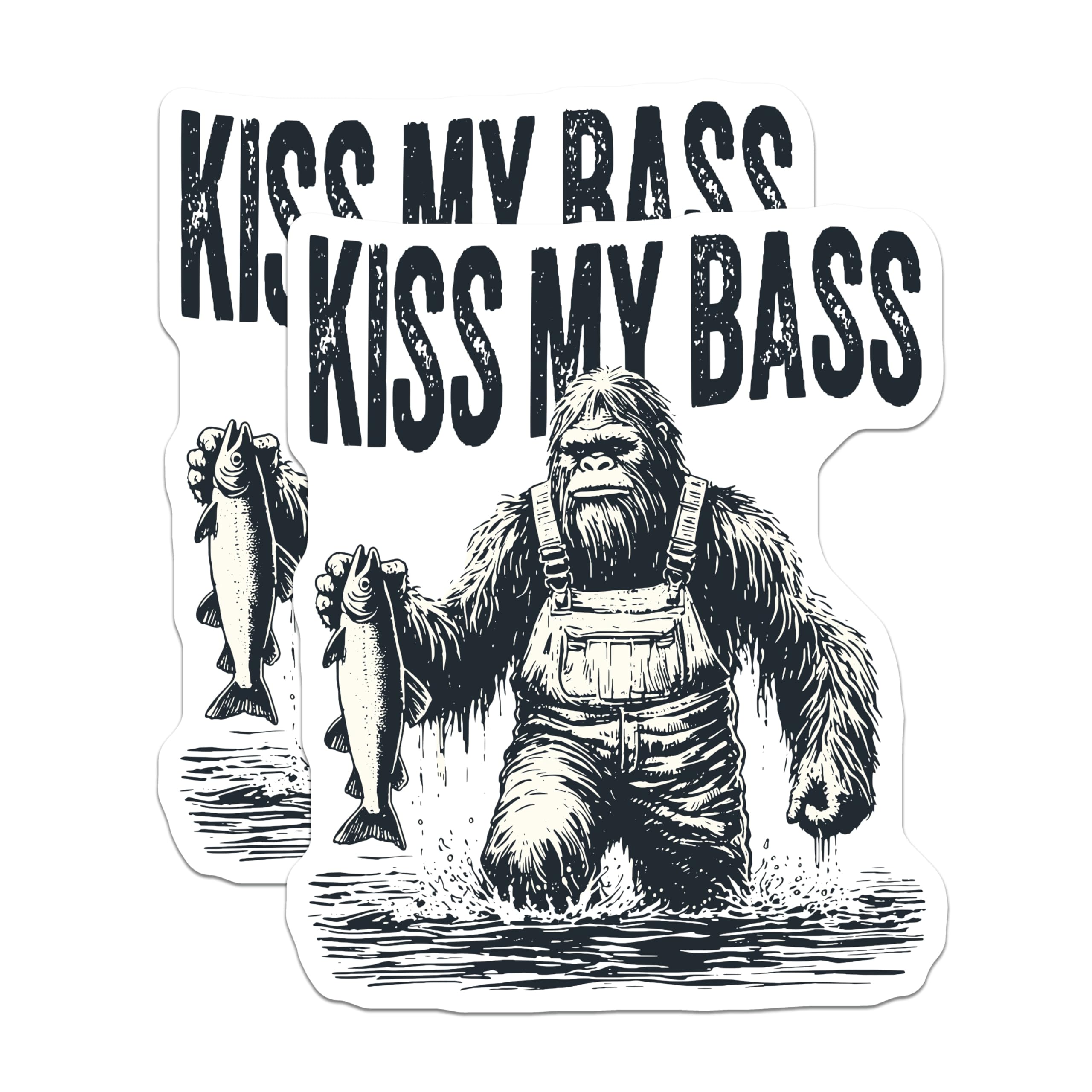 (2 Pack) Kiss My Bass Magnets - Funny Bigfoot Fishing Angler Humor - Sasquatch Outdoors Decor for Fishermen - 5 Inches On Longest Side - Thick Durable Magnet - Made in USA - MAG21073