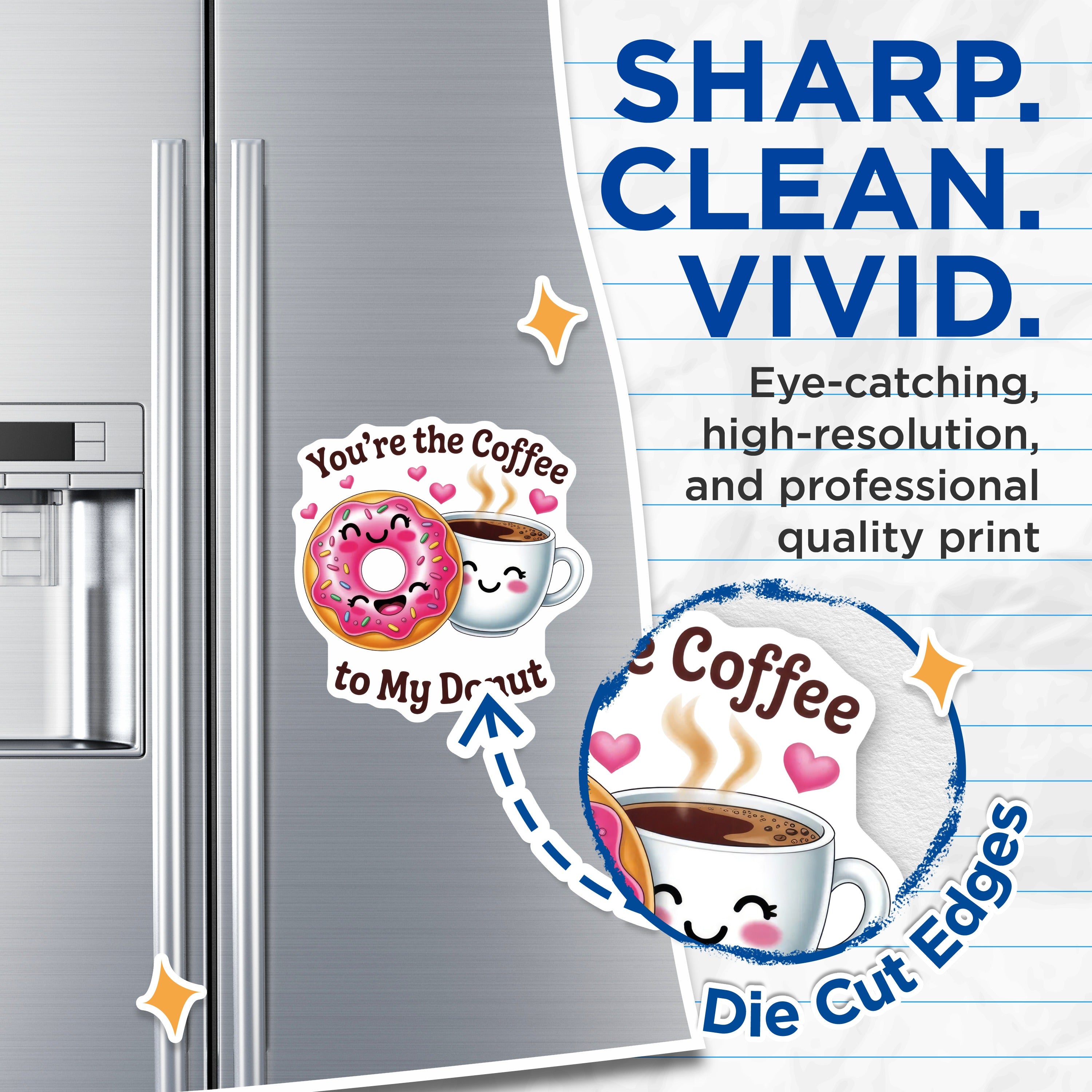 (2 Pack) Coffee Donut Magnets - Cute Couple Decor - Love Pun Refrigerator Magnet - Valentine's Day - 5 Inches On Longest Side - Thick Durable Magnet - Made in USA - MAG38393