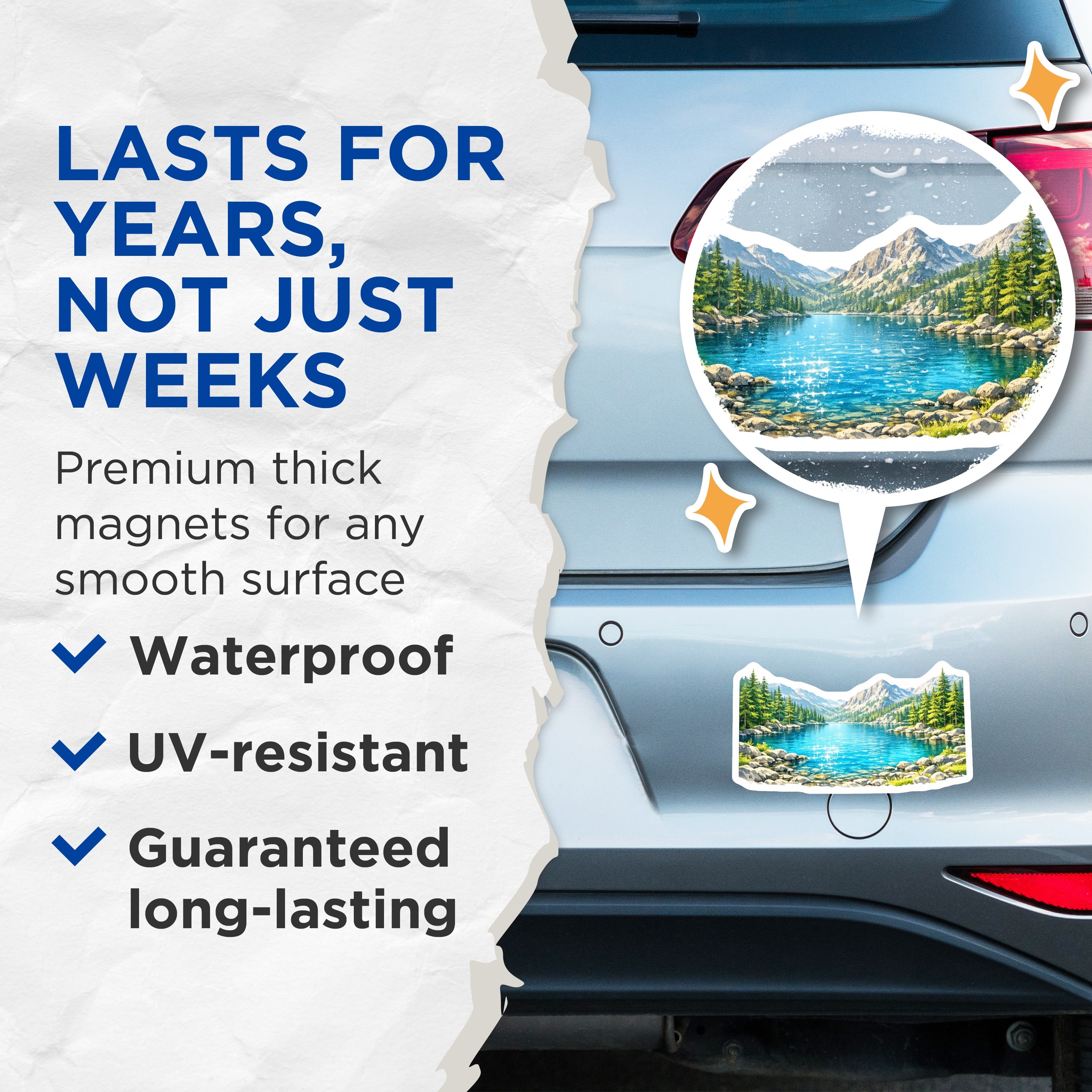 (2 Pack) Mountain Lake Magnets - Nature Landscape Refrigerator Decor - Scenic Lake View - Outdoorsy Home Adornment - 5 Inches On Longest Side - Thick Durable Magnet - Made in USA - MAG36951