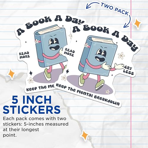 (2 Pack) Book Lover Stickers - Reading Fun Sticker - Motivational Reading Sticker - 5" On Longest Side - Sticks to Smooth Flat Surfaces - Made in USA - BMCS6723
