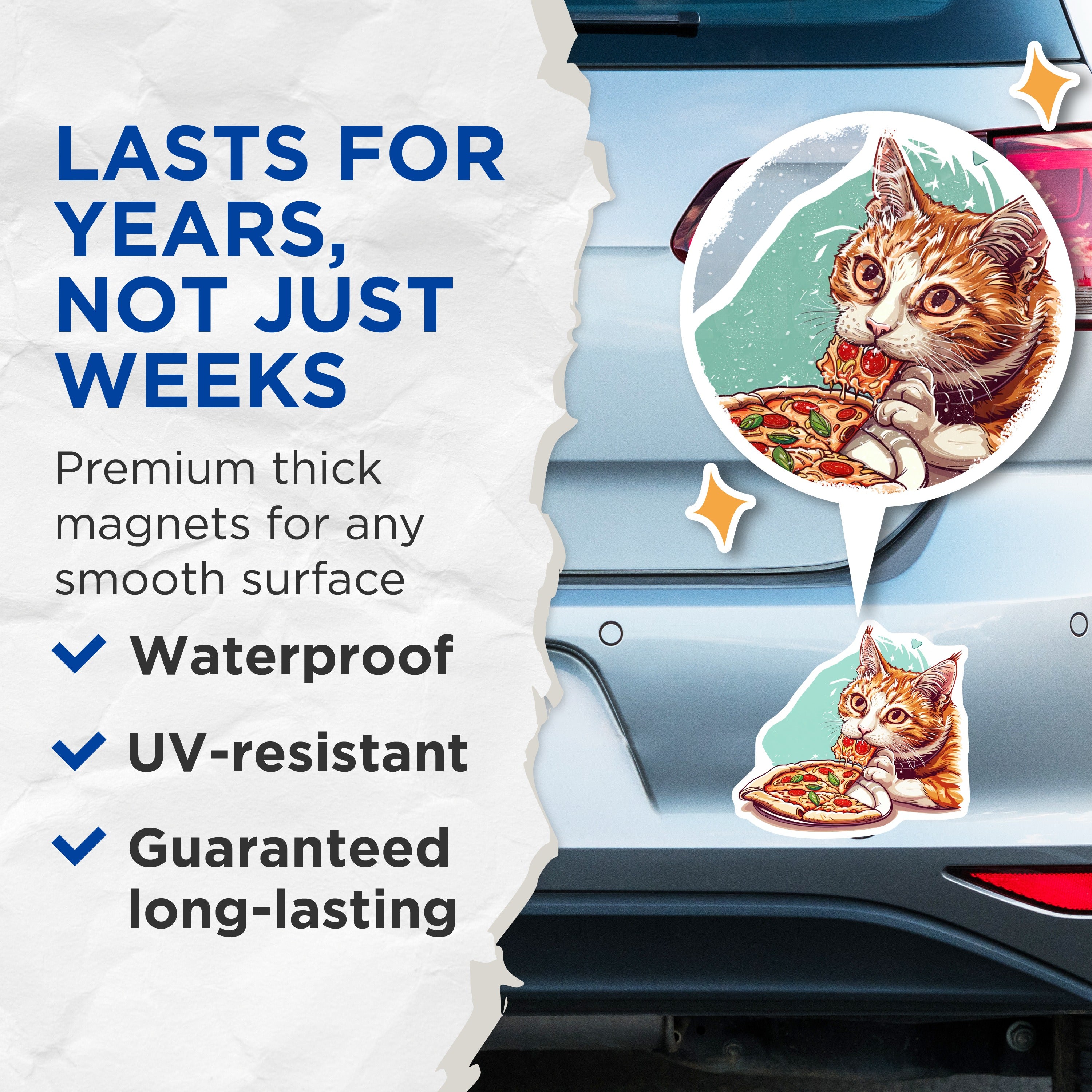 (2 Pack) Funny Cat Pizza Magnets - Foodie Pet Refrigerator Decor - Quirky Animal Kitchen Art - 5 Inches On Longest Side - Thick Durable Magnet - Made in USA - MAG36064