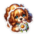 (2 Pack) Cute Puppy Stickers - Adorable Dog - Flower Sticker - 5" On Longest Side - Sticks to Smooth Flat Surfaces - Made in USA - BMCS9588