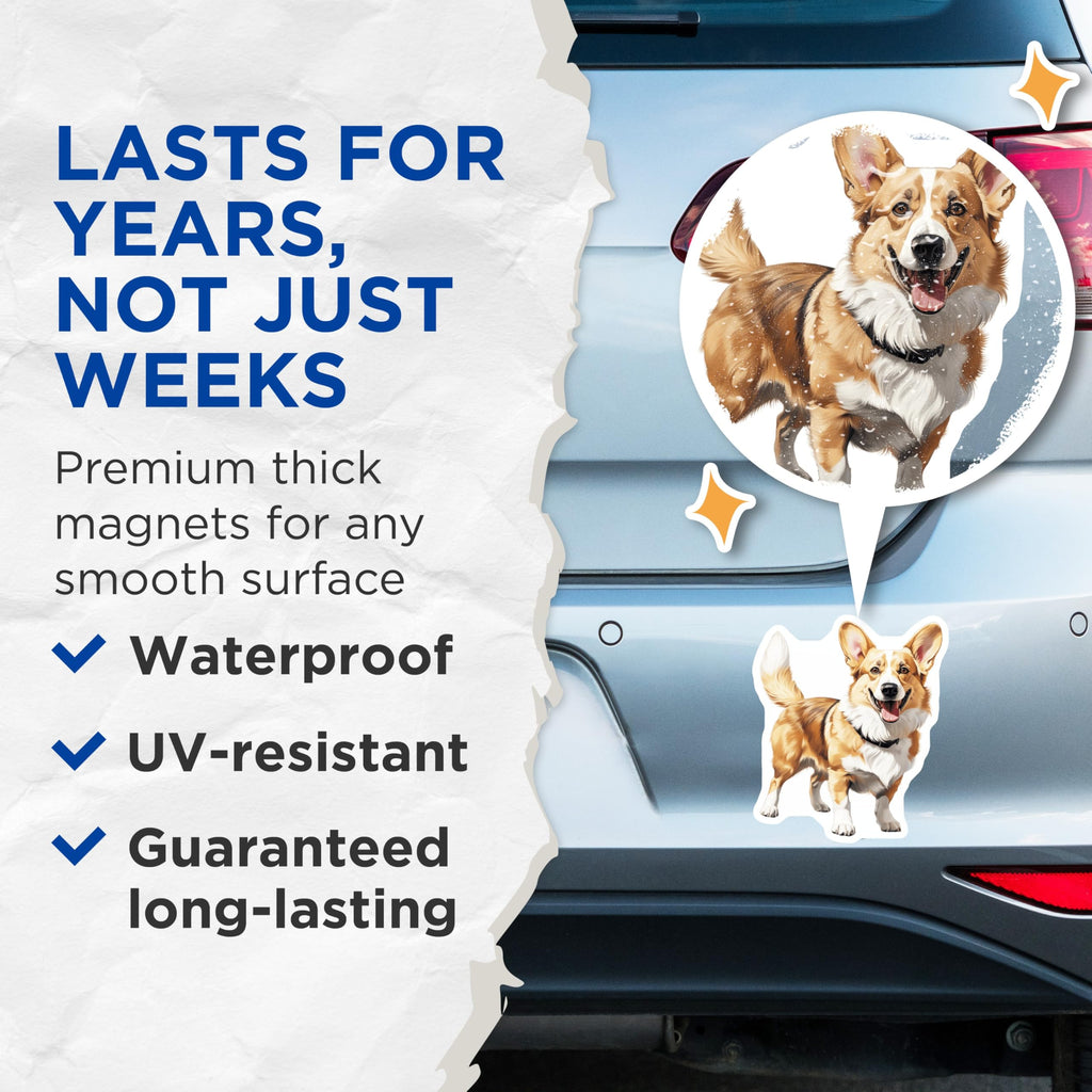 (2 Pack) Corgi Magnets - Adorable Dog Magnets - Pet Lover Decor - Fridge Locker Display - 5 Inches On Longest Side - Thick Durable Magnet - Made in USA - MAG28285