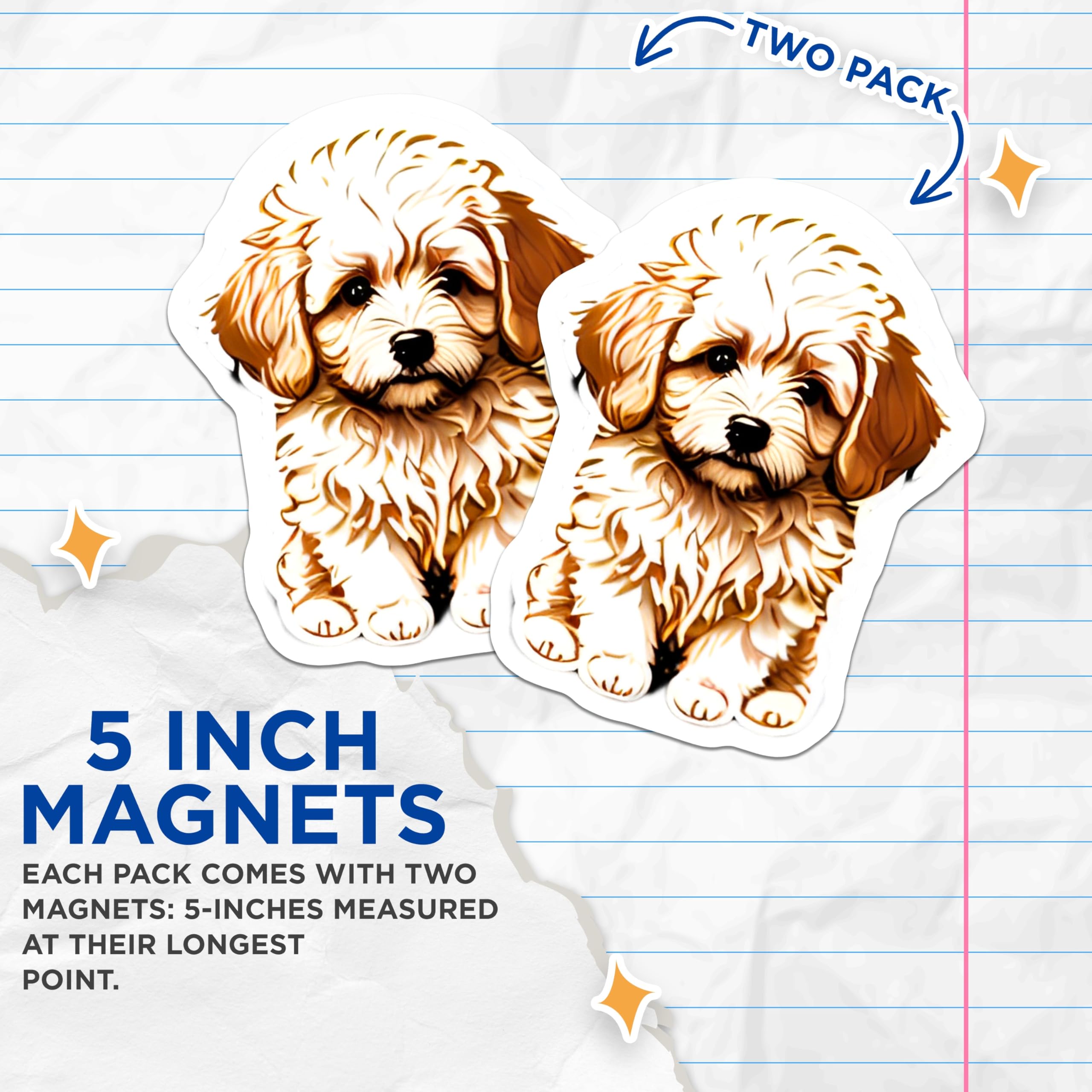 (2 Pack) Adorable Maltipoo Puppy Magnets - Fluffy Dog Lover Decor - Cute Pet Animal Refrigerator Locker Organizer Accessory - 5 Inches On Longest Side - Thick Durable Magnet - Made in USA - MAG22107