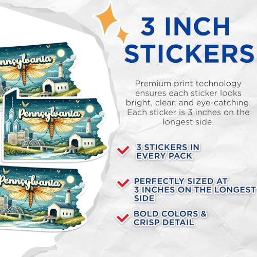 (3 Pack) Pennsylvania Moth Decals - State Pride - Laptop Decals - 3 Inches On Longest Side - Easy Peel & Apply - Made in USA - 3MCS0161
