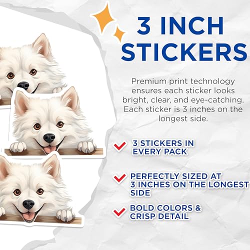 (3 Pack) Samoyed Dog Decals - Cute Puppy Stickers - Laptop Decal - 3 Inches On Longest Side - Easy Peel & Apply - Made in USA - 3MCS8584