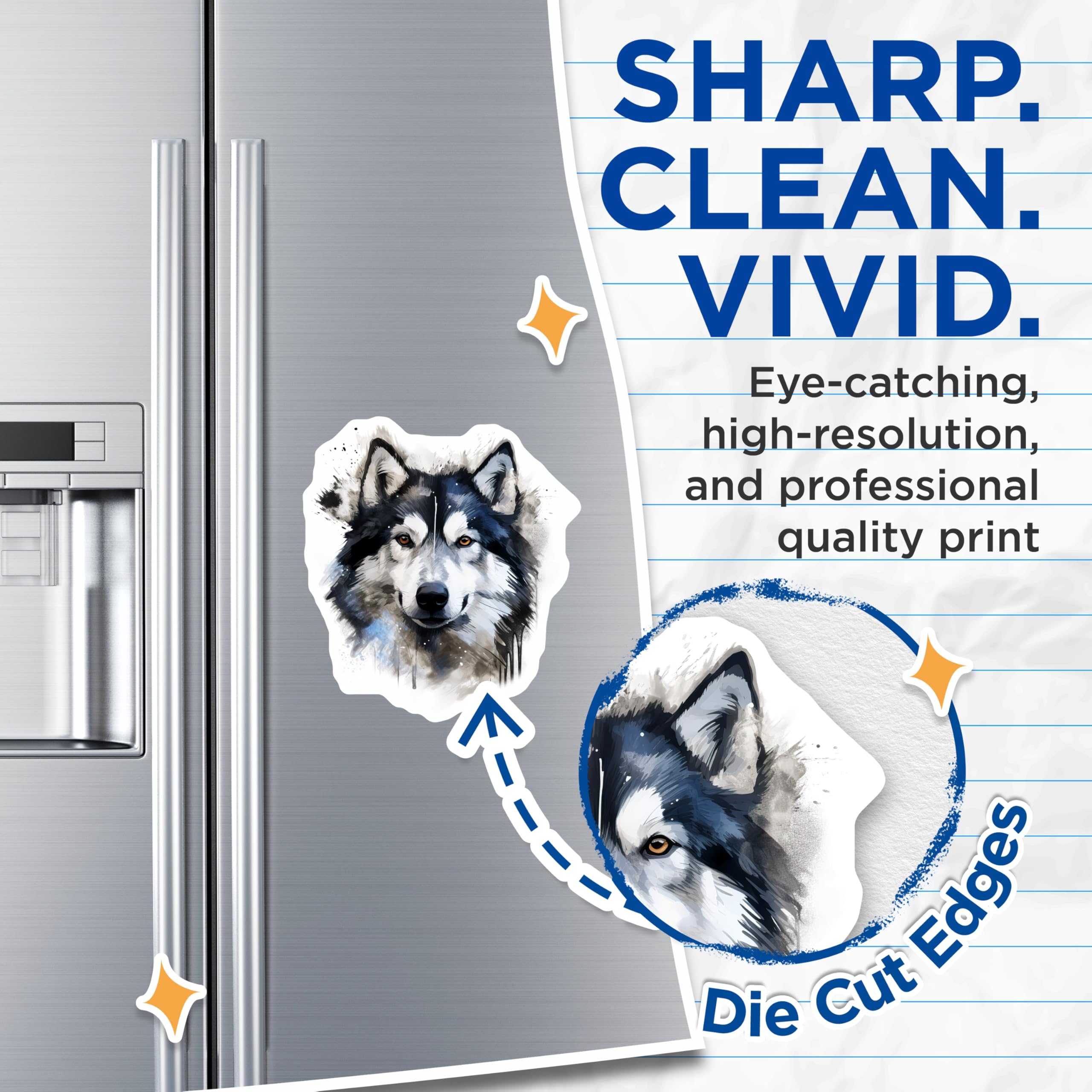 (2 Pack) Husky Dog Head Magnets - Watercolor Art Animal - Malamute Pet Lover - 5 Inches On Longest Side - Thick Durable Magnet - Made in USA - MAG29564