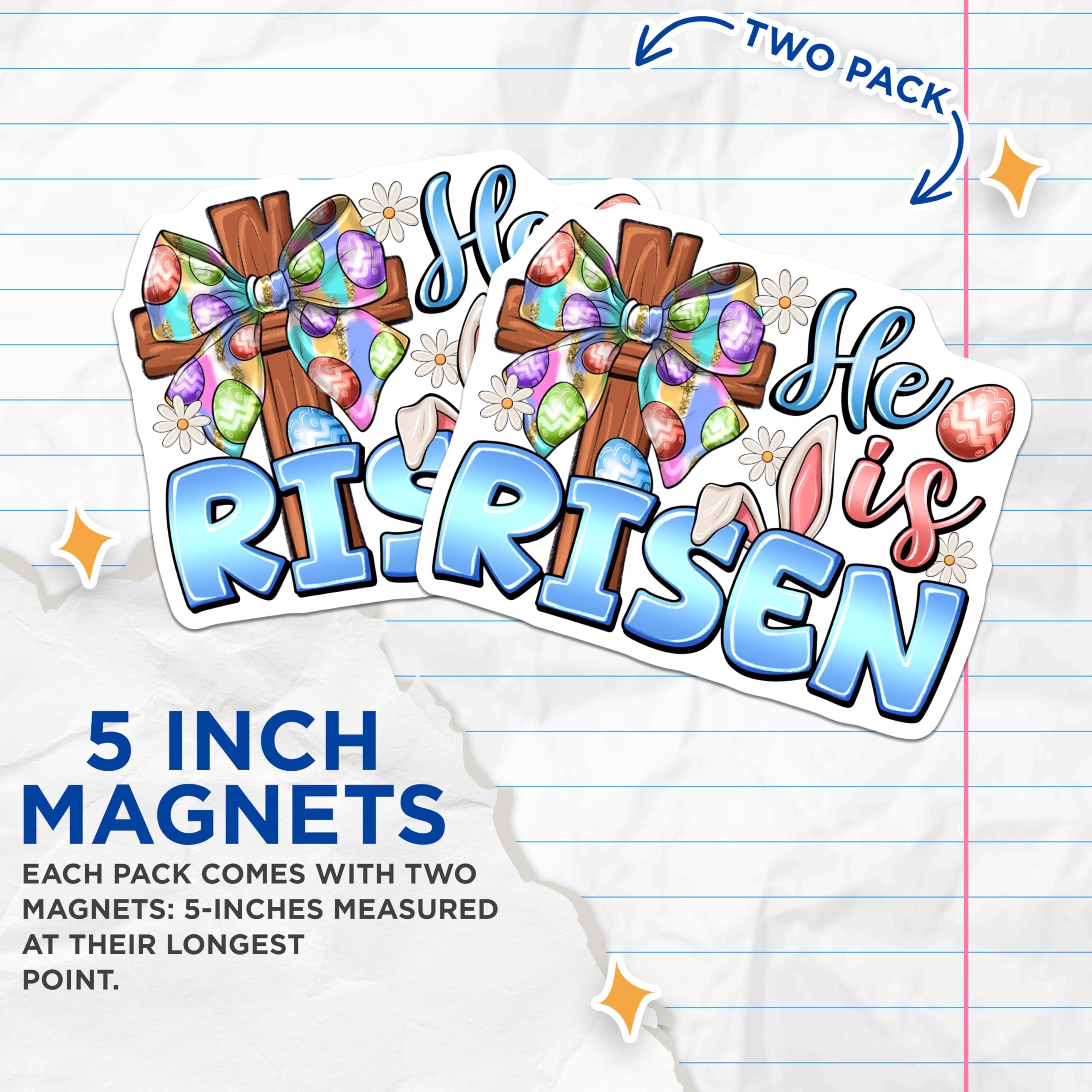 (2 Pack) He is Risen Magnets - Easter Celebration Magnets - Christian Refrigerator Decor - Spring Kitchen Decorations - 5 Inches On Longest Side - Thick Durable Magnet - Made in USA - MAG29125