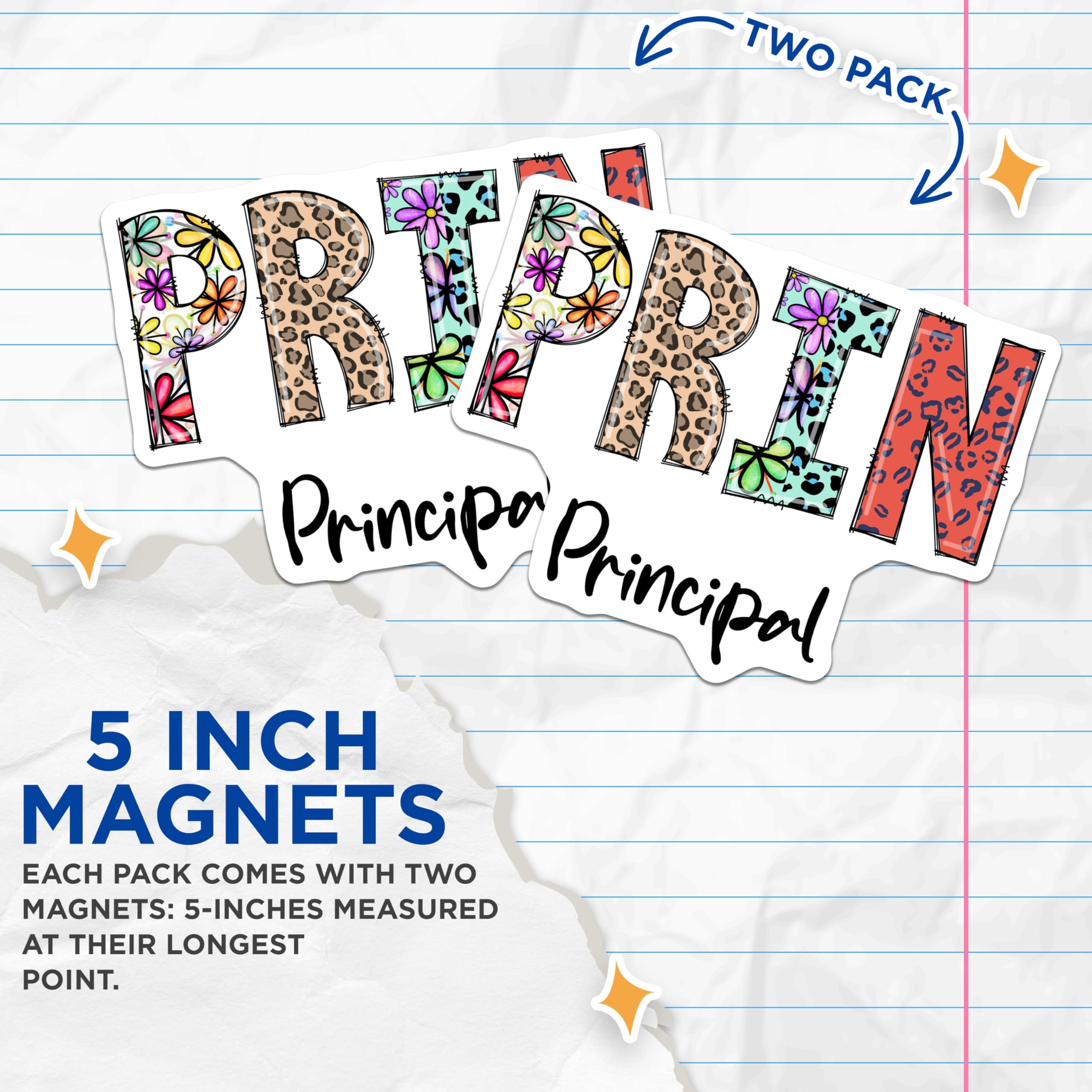 (2 Pack) Principal Magnets - Spring School Staff - Leopard and Floral Decor - 5" On Longest Side - Premium Magnet - for Cars, Refrigerators, Toolboxes, Lockers - Made in USA - MAG16063