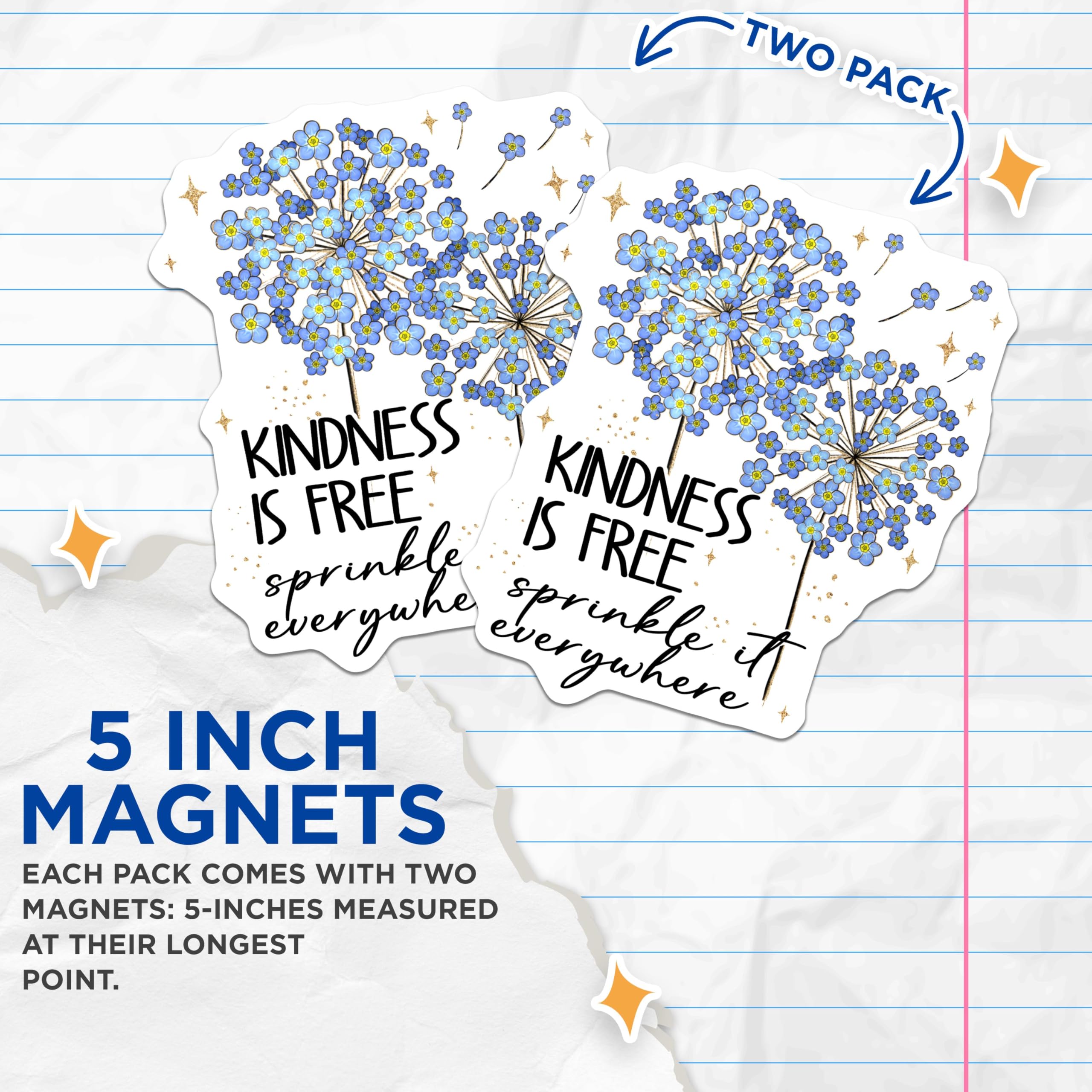 (2 Pack) Kindness is Free Magnets - Inspirational Quote - Positive Message - 5" On Longest Side - for Cars, Fridges, Toolboxes - Made in USA - MAG4162