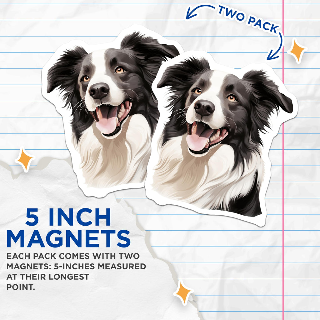 (2 Pack) Border Collie Magnets - Dog Lover Decor - Pet Parent Present - Happy Canine Refrigerator Artwork - 5 Inches On Longest Side - Thick Durable Magnet - Made in USA - MAG25726