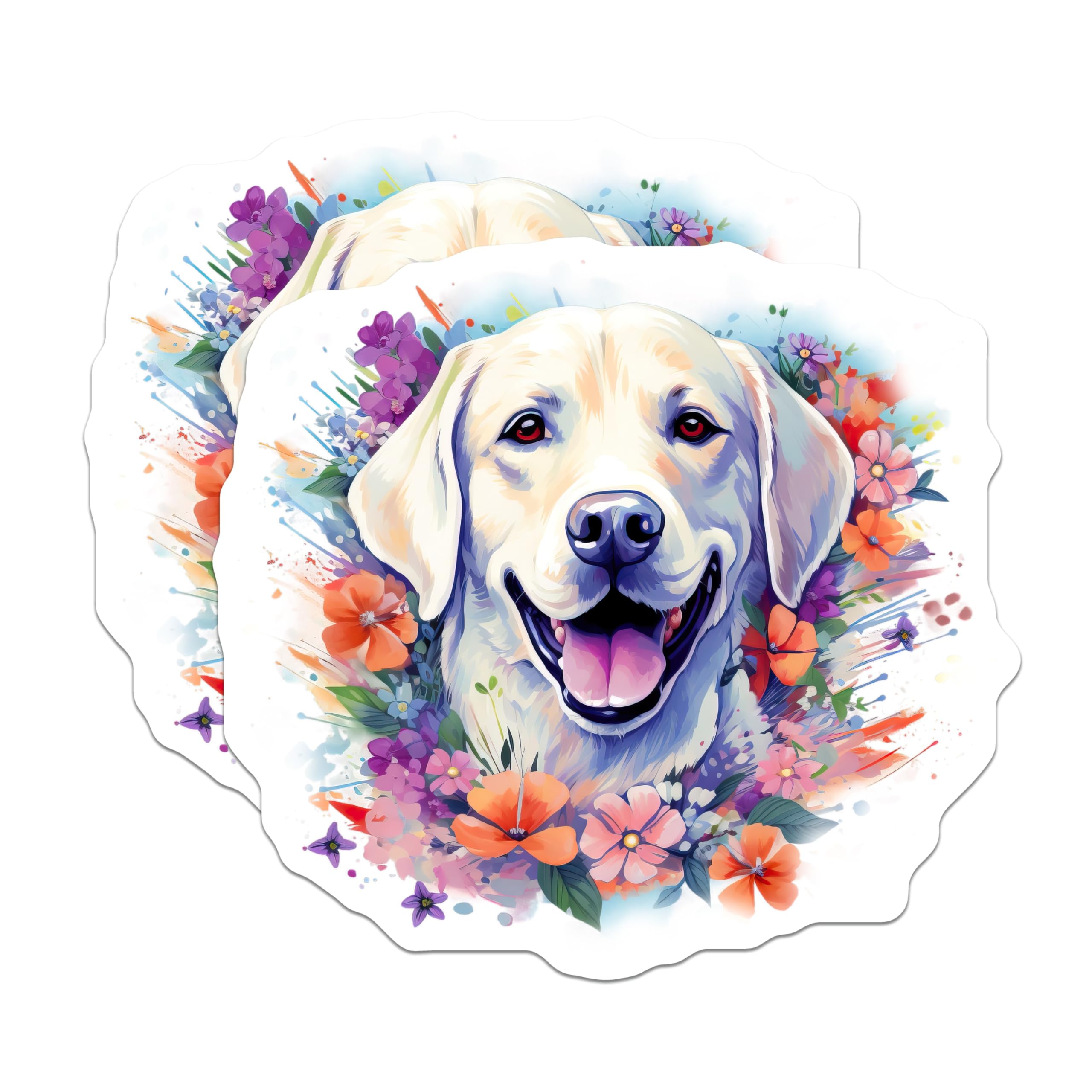 (2 Pack) Labrador Retriever Magnets - Floral Dog Lover Art - Happy Pet Owner Decor - 5 Inches On Longest Side - Thick Durable Magnet - Made in USA - MAG27862