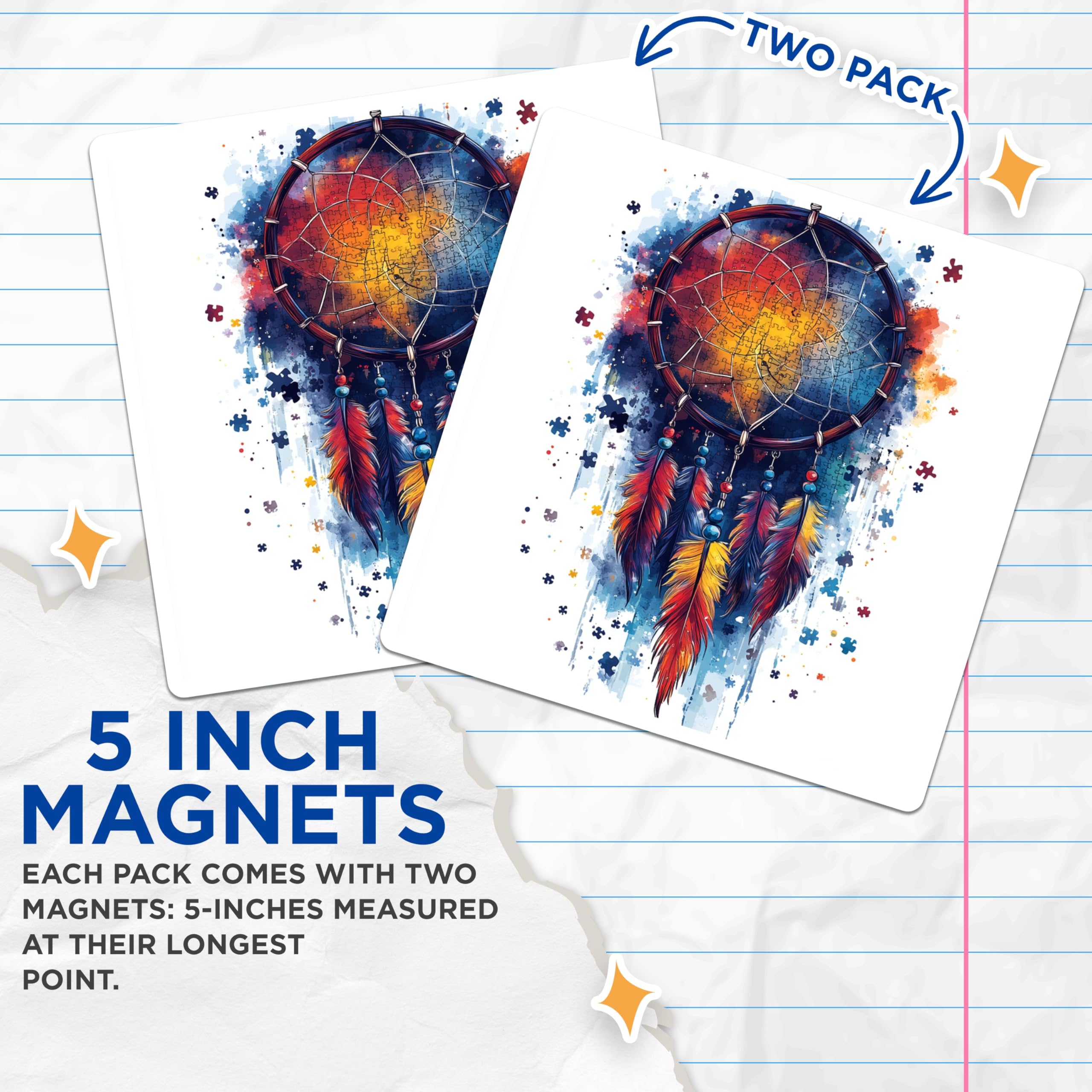 (2 Pack) Dreamcatcher Magnets - Puzzle Piece Art Decor - Boho Spiritual Fridge Magnets - 5 Inches On Longest Side - Thick Durable Magnet - Made in USA - MAG28693