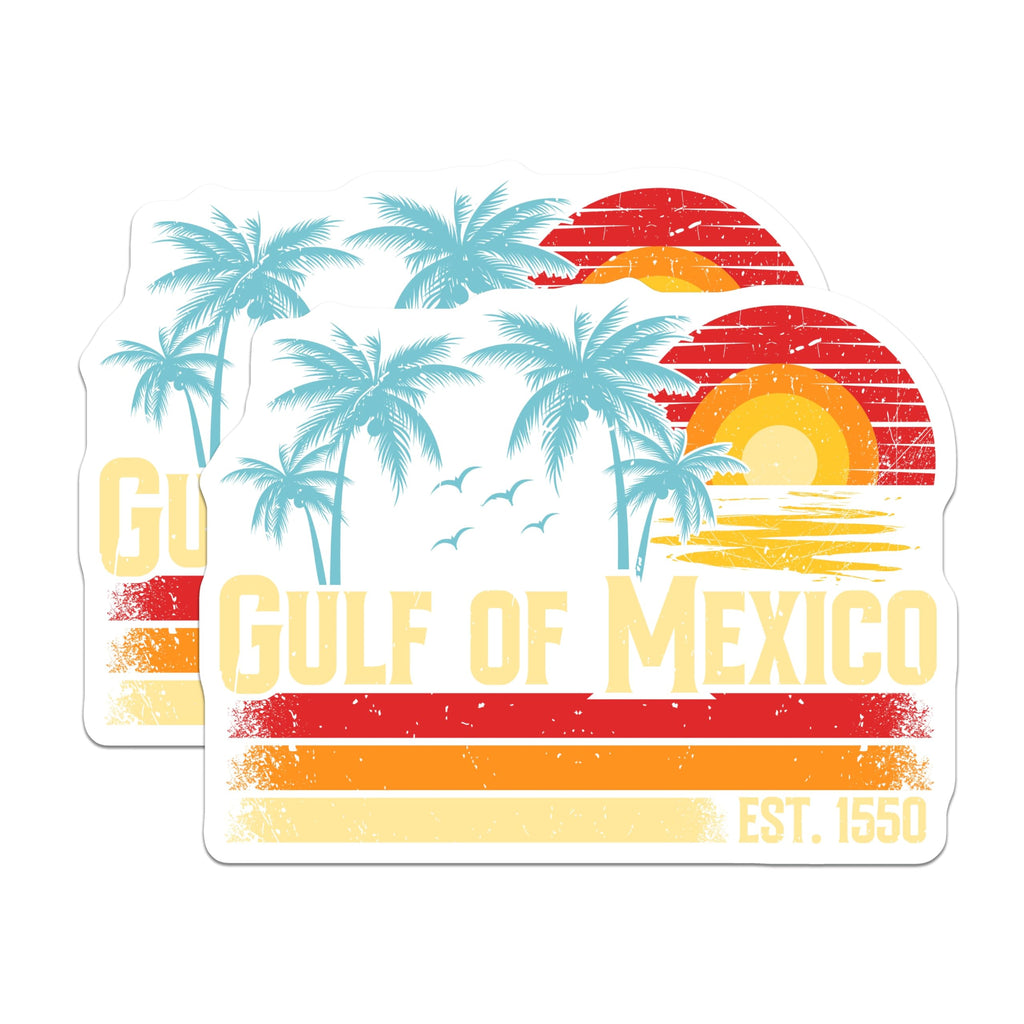 (2 Pack) Gulf of Mexico Magnets - Retro Beach Decor - Palm Tree Magnets Fridge Magnets - 5" On Longest Side - Premium Magnet - for Cars, Refrigerators, Toolboxes, Lockers - Made in USA - MAG17449