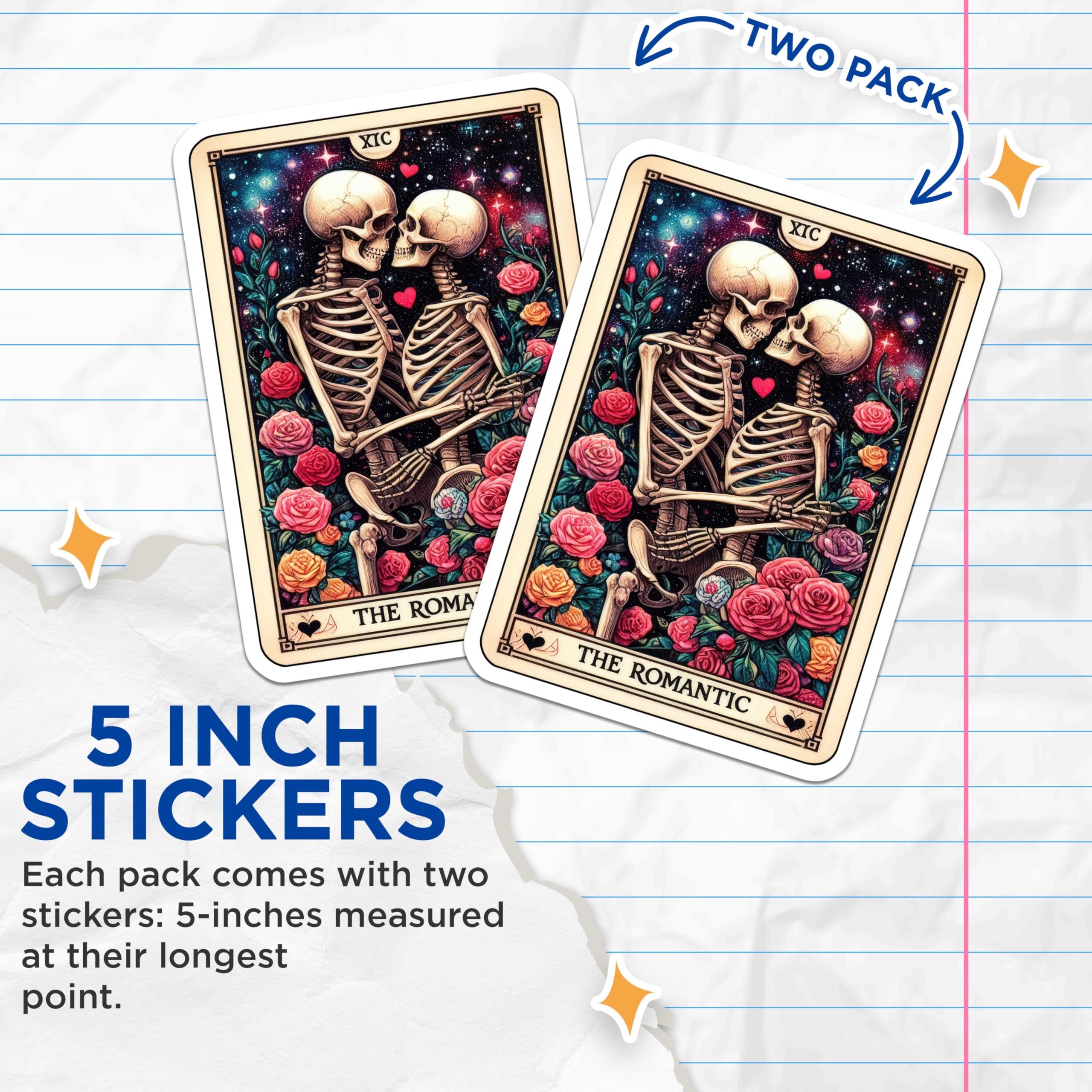 (2 Pack) Romantic Skeletons Stickers - Gothic Couples Love Stickers - Rose Skull Art Stickers - 5" On Longest Side - Sticks to Smooth Flat Surfaces - Made in USA - BMCS5490