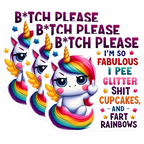 (3 Pack) Funny Unicorn Decals - Rude Rainbow Humor - Sarcastic Quote Decal - 3 Inches On Longest Side - Easy Peel & Apply - Made in USA - 3MCS2125