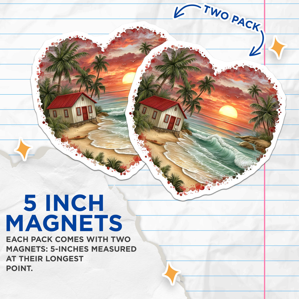 (2 Pack) Tropical Beach Sunset Magnets - Coastal House Art - Vacation Lover Decor - 5 Inches On Longest Side - Thick Durable Magnet - Made in USA - MAG37886