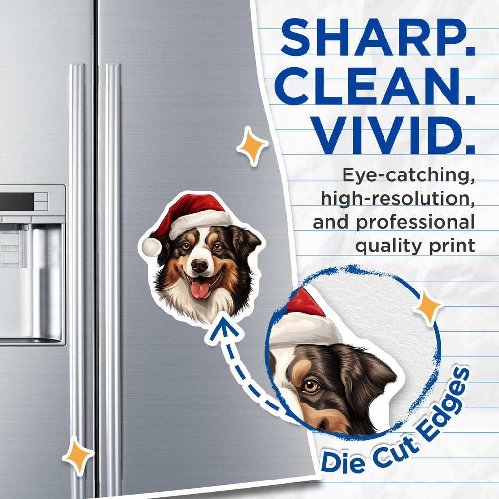 (2 Pack) Christmas Dog Magnets - Santa Hat Australian Shepherd - Festive Holiday Decor - 5 Inches On Longest Side - Thick Durable Magnet - Made in USA - MAG24399