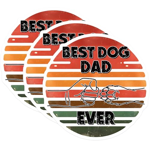 (3 Pack) Best Dog Dad Ever Decals - Dog Lover Present - Animal Pet Parent Stickers - 3 Inches On Longest Side - Easy Peel & Apply - Made in USA - 3MCS2020
